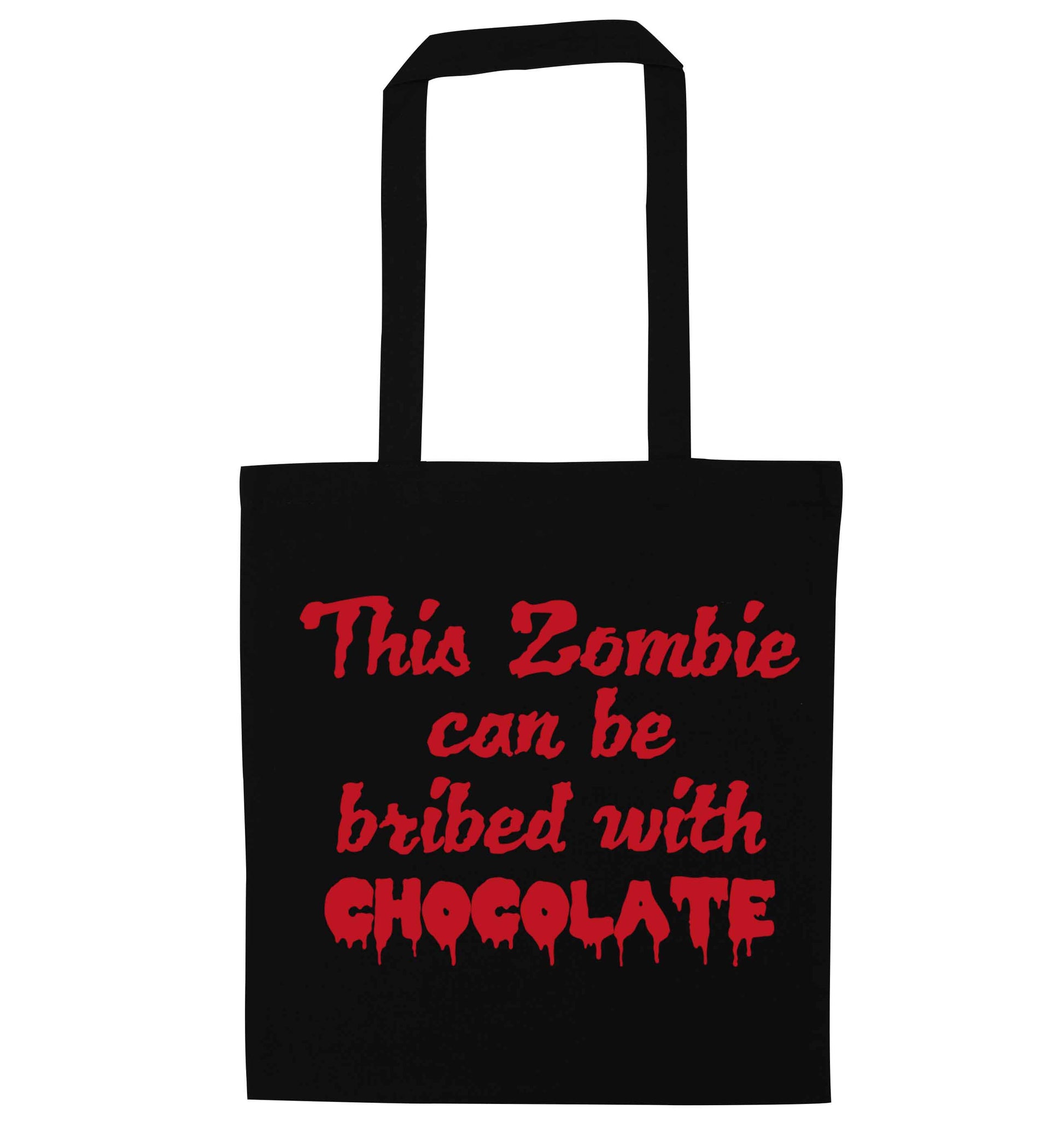This zombie can be bribed with chocolate black tote bag