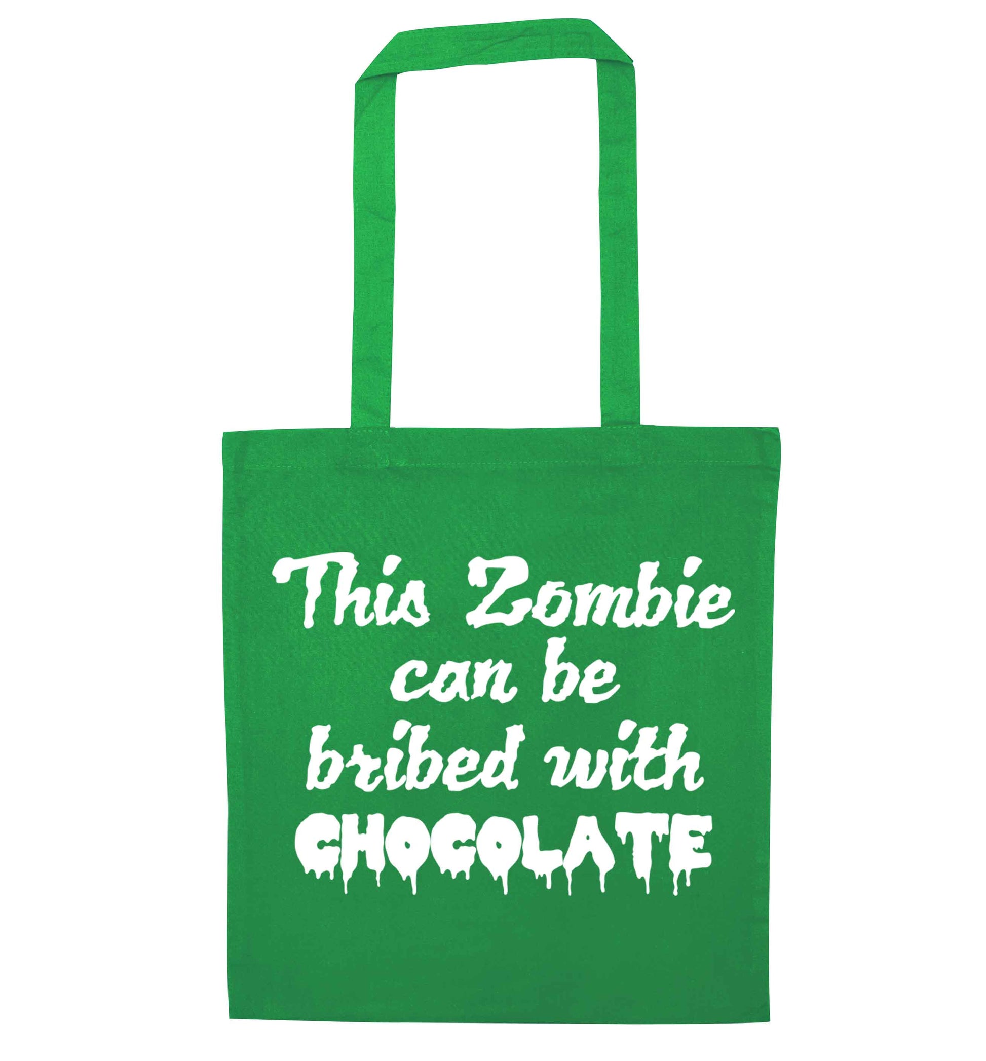 This zombie can be bribed with chocolate green tote bag
