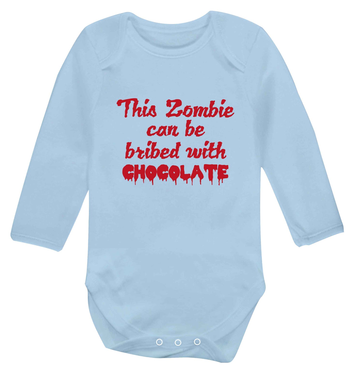 This zombie can be bribed with chocolate baby vest long sleeved pale blue 6-12 months