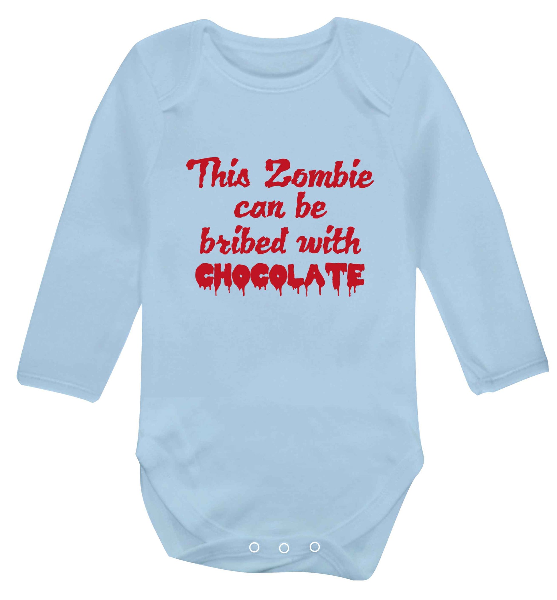 This zombie can be bribed with chocolate baby vest long sleeved pale blue 6-12 months