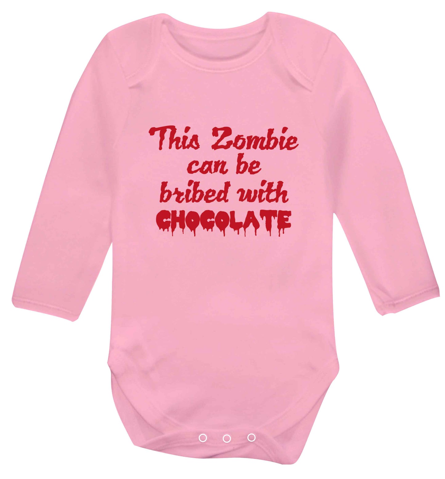 This zombie can be bribed with chocolate baby vest long sleeved pale pink 6-12 months