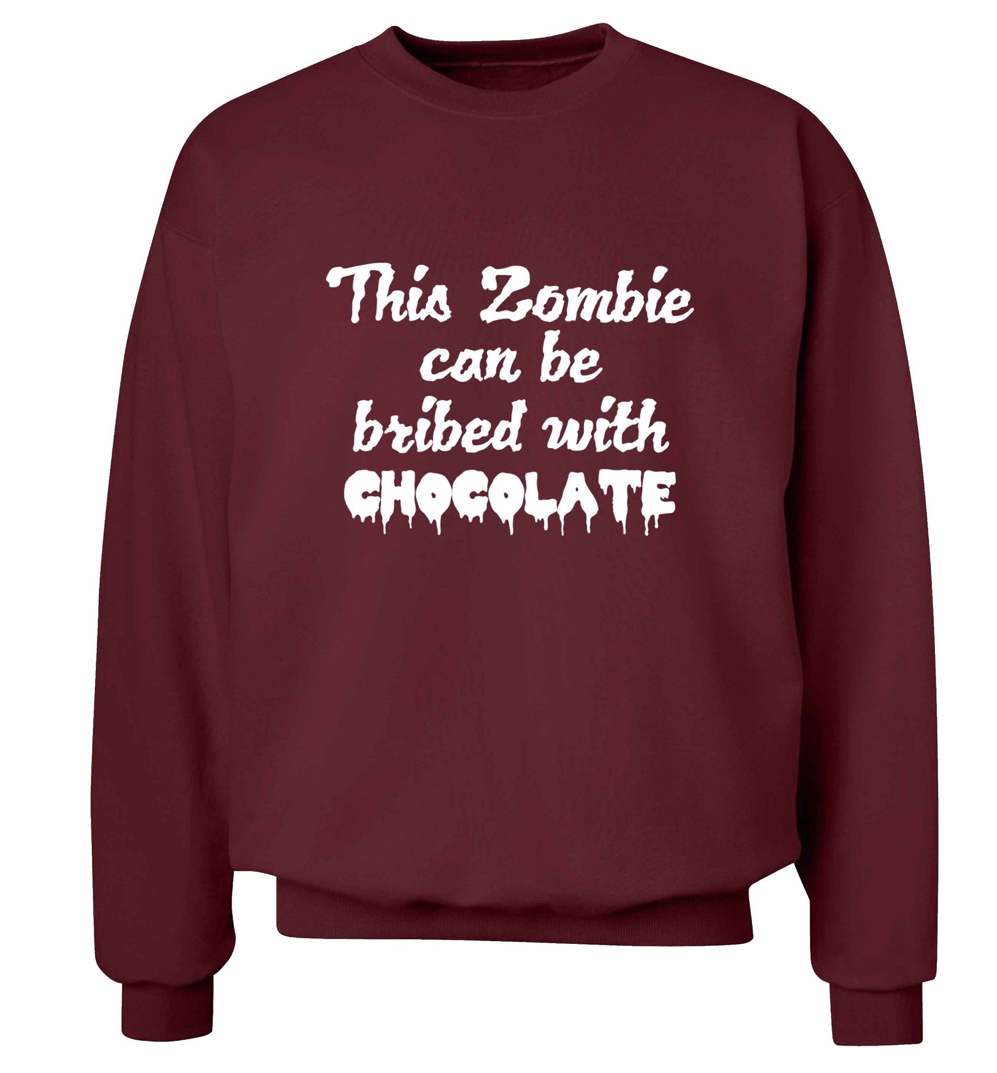 This zombie can be bribed with chocolate adult's unisex maroon sweater 2XL