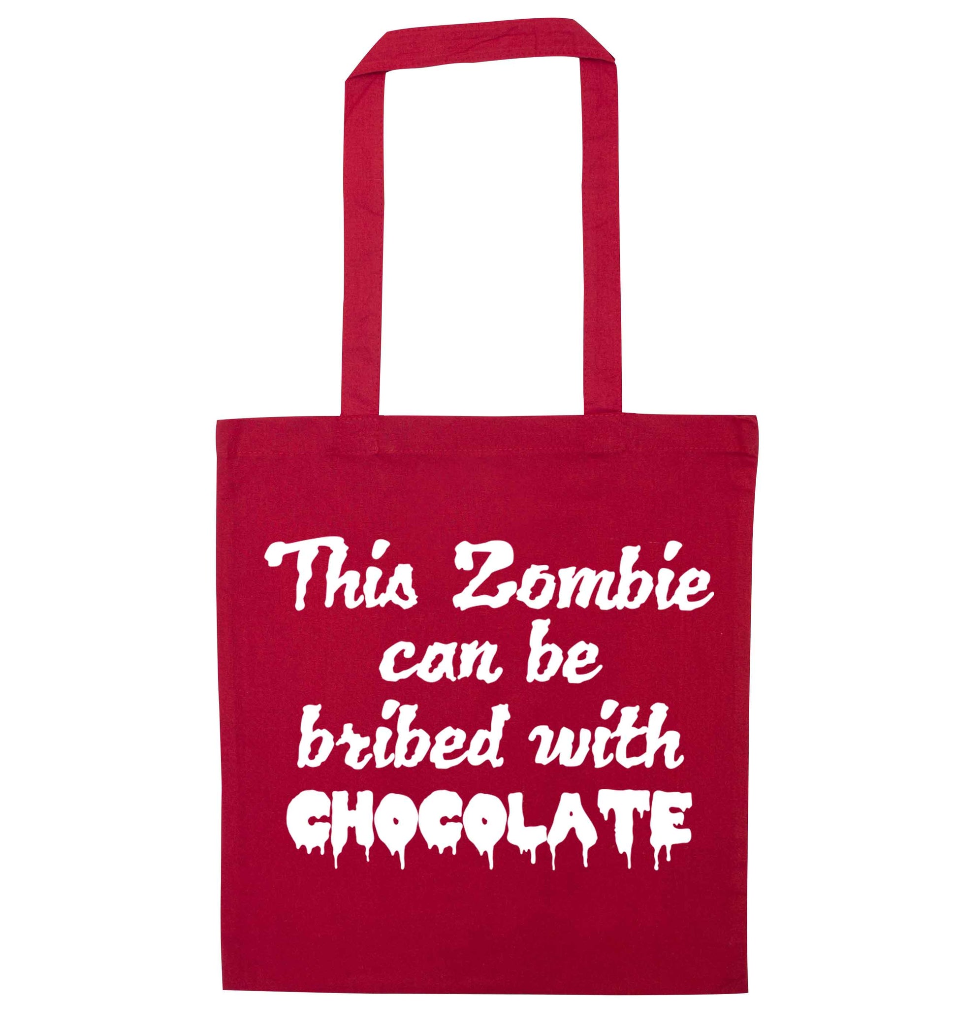 This zombie can be bribed with chocolate red tote bag