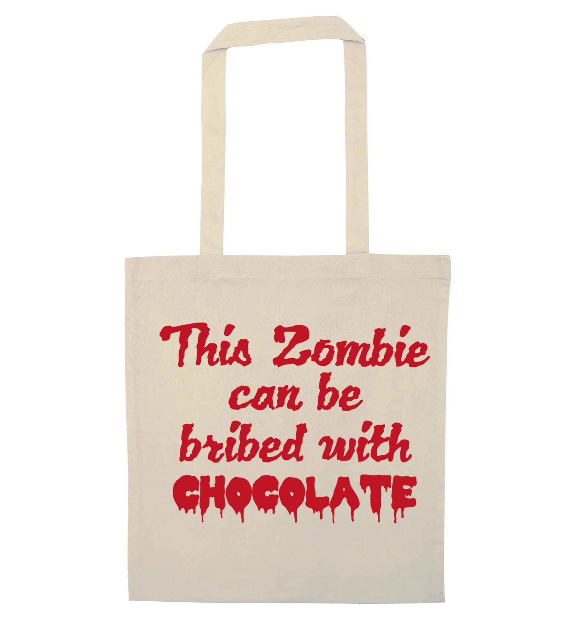 This zombie can be bribed with chocolate natural tote bag
