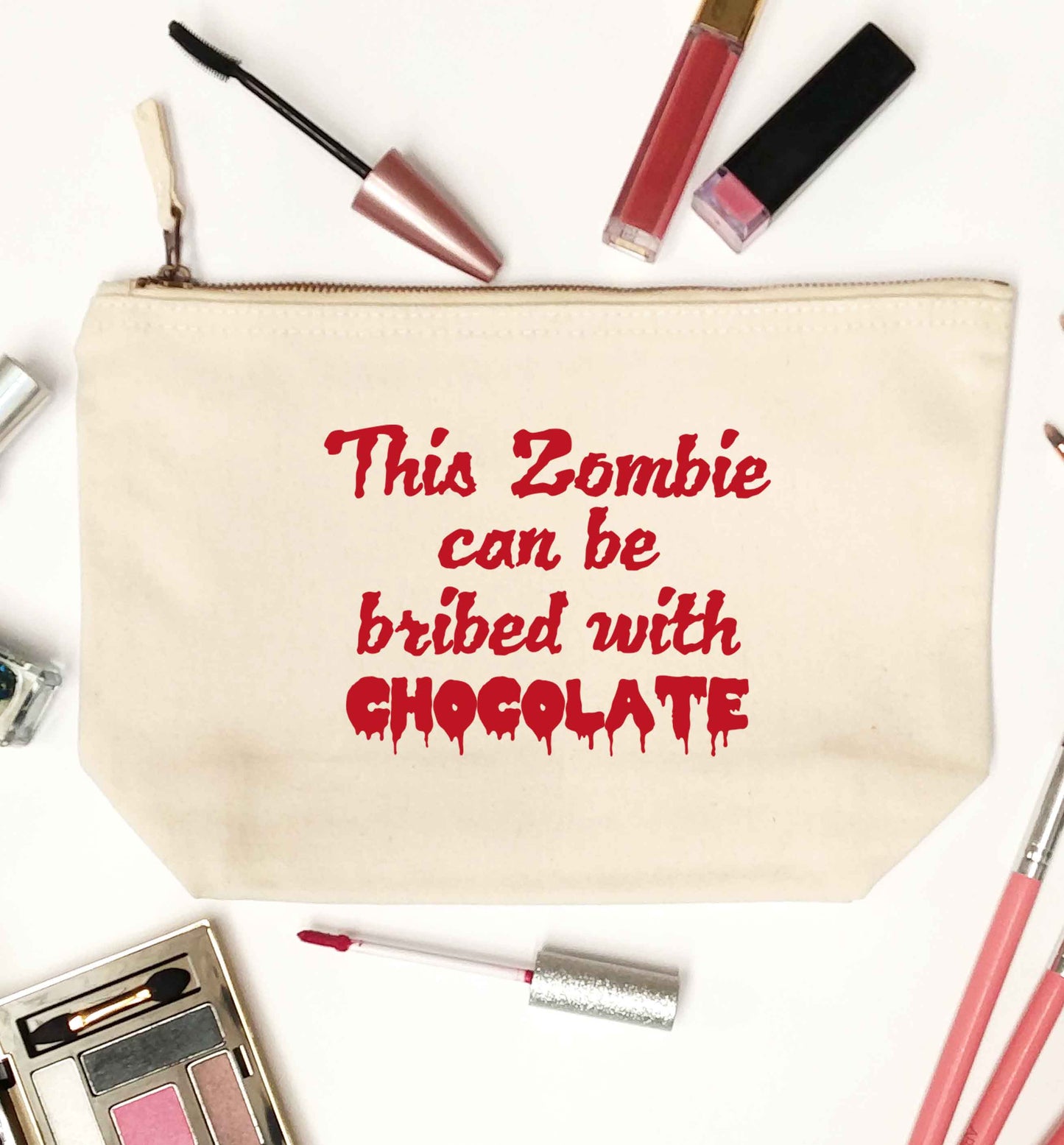 This zombie can be bribed with chocolate natural makeup bag