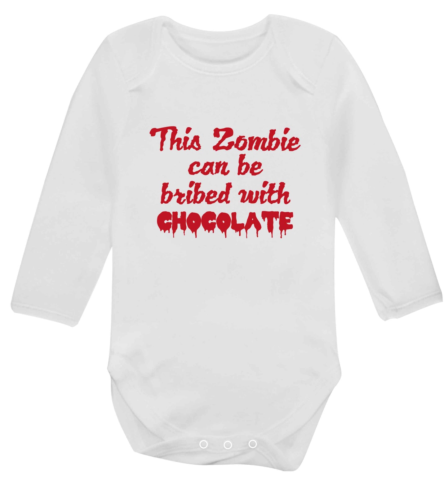 This zombie can be bribed with chocolate baby vest long sleeved white 6-12 months