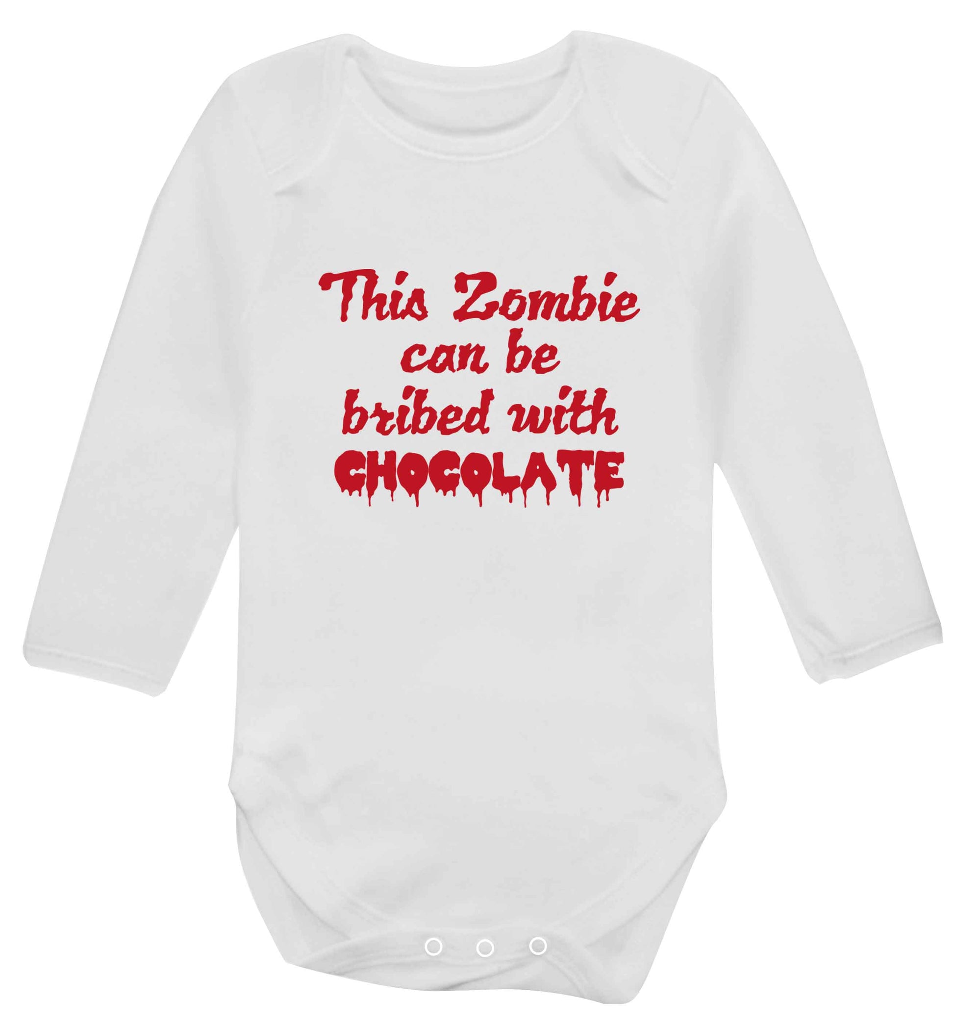 This zombie can be bribed with chocolate baby vest long sleeved white 6-12 months