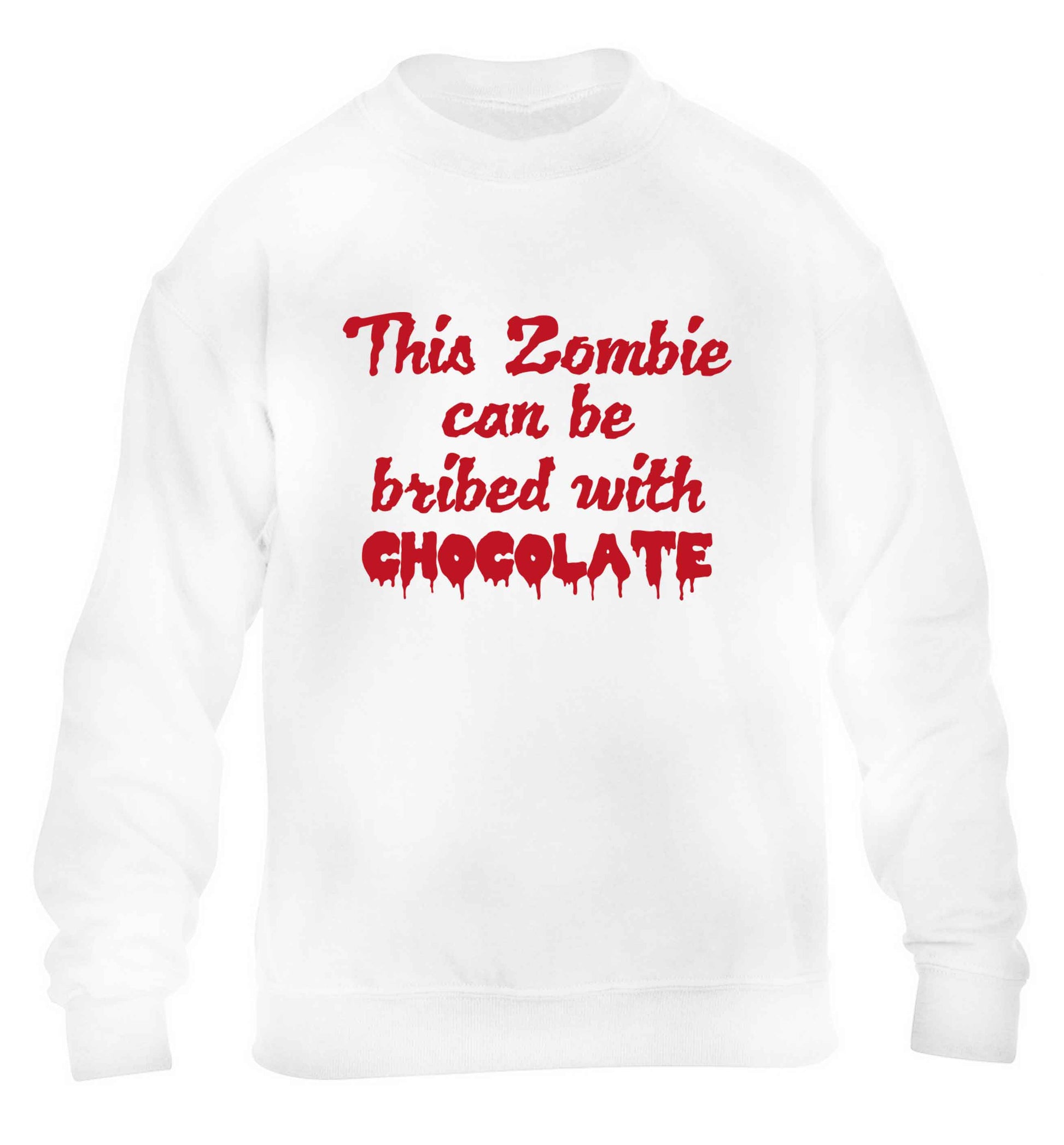 This zombie can be bribed with chocolate children's white sweater 12-13 Years