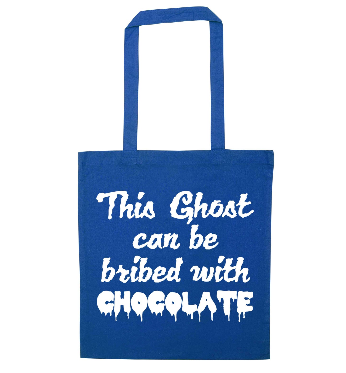 This ghost can be bribed with chocolate blue tote bag