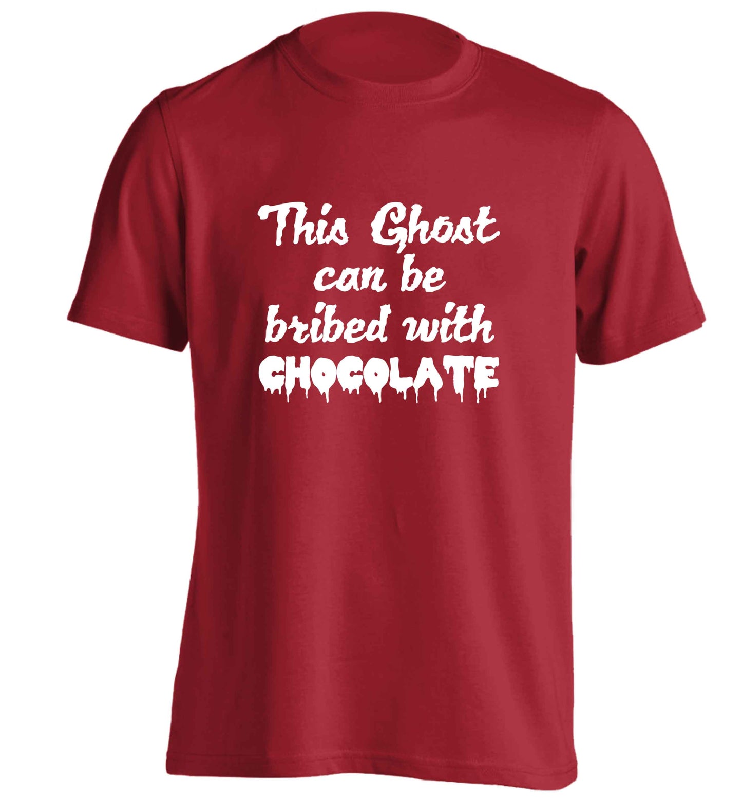 This ghost can be bribed with chocolate adults unisex red Tshirt 2XL