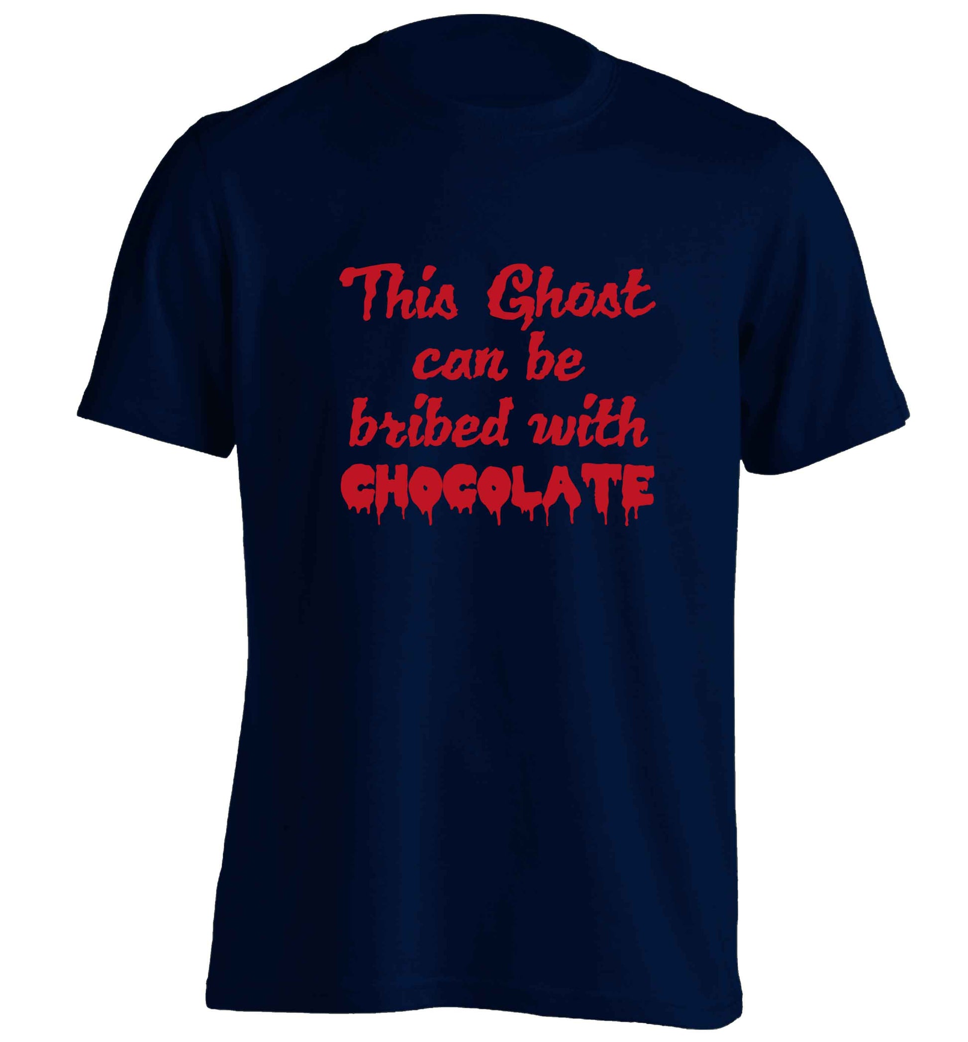This ghost can be bribed with chocolate adults unisex navy Tshirt 2XL