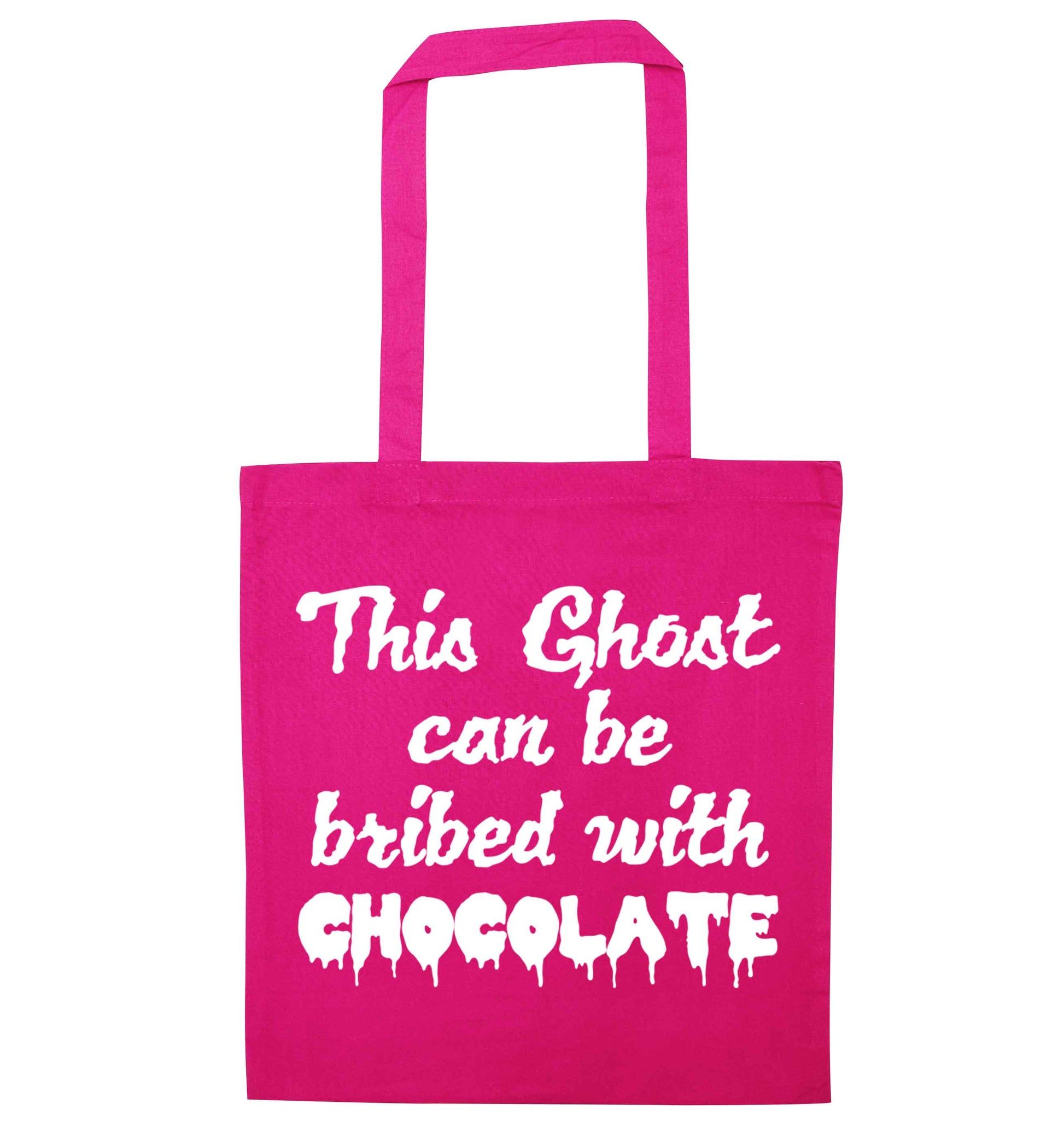 This ghost can be bribed with chocolate pink tote bag