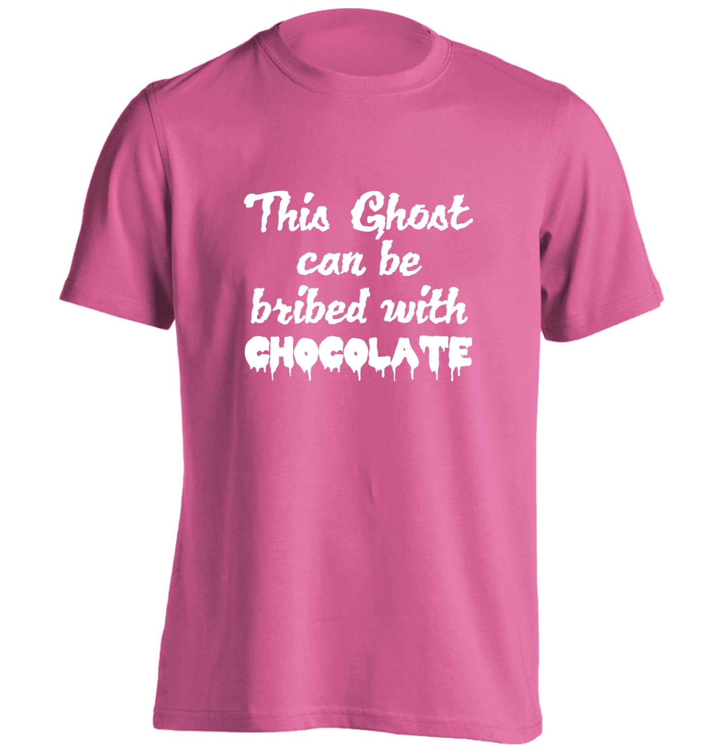 This ghost can be bribed with chocolate adults unisex pink Tshirt 2XL