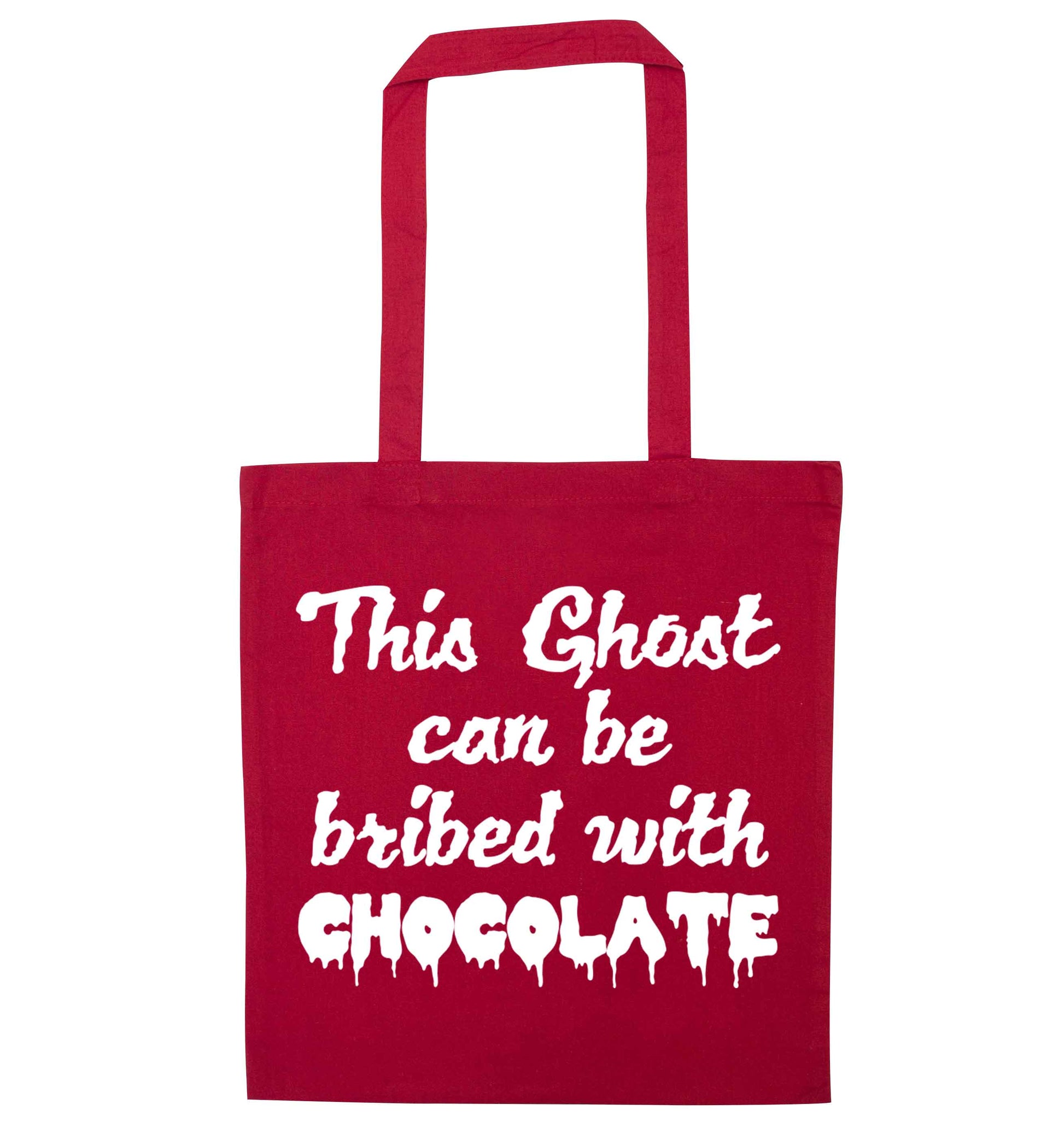 This ghost can be bribed with chocolate red tote bag
