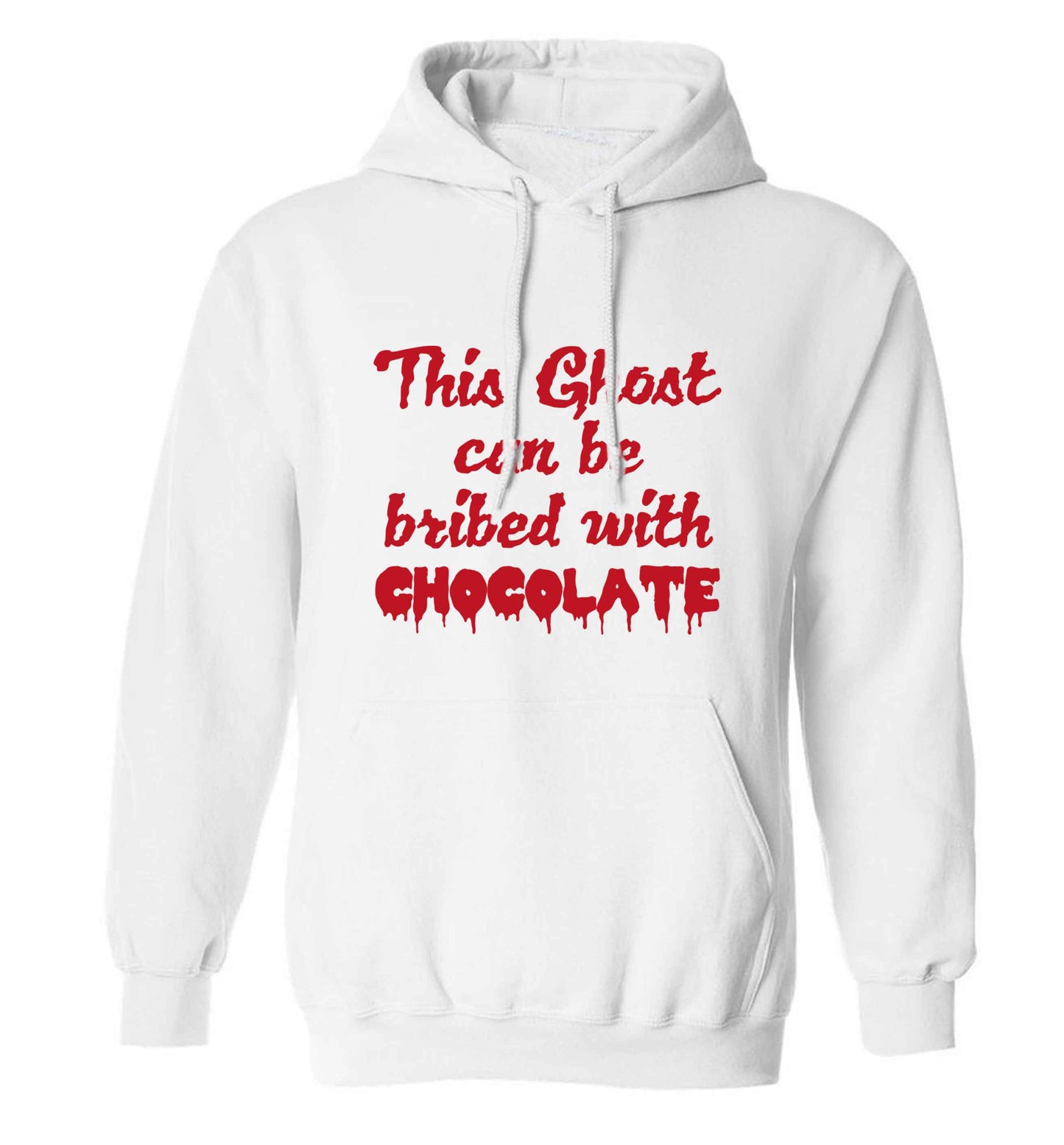 This ghost can be bribed with chocolate adults unisex white hoodie 2XL