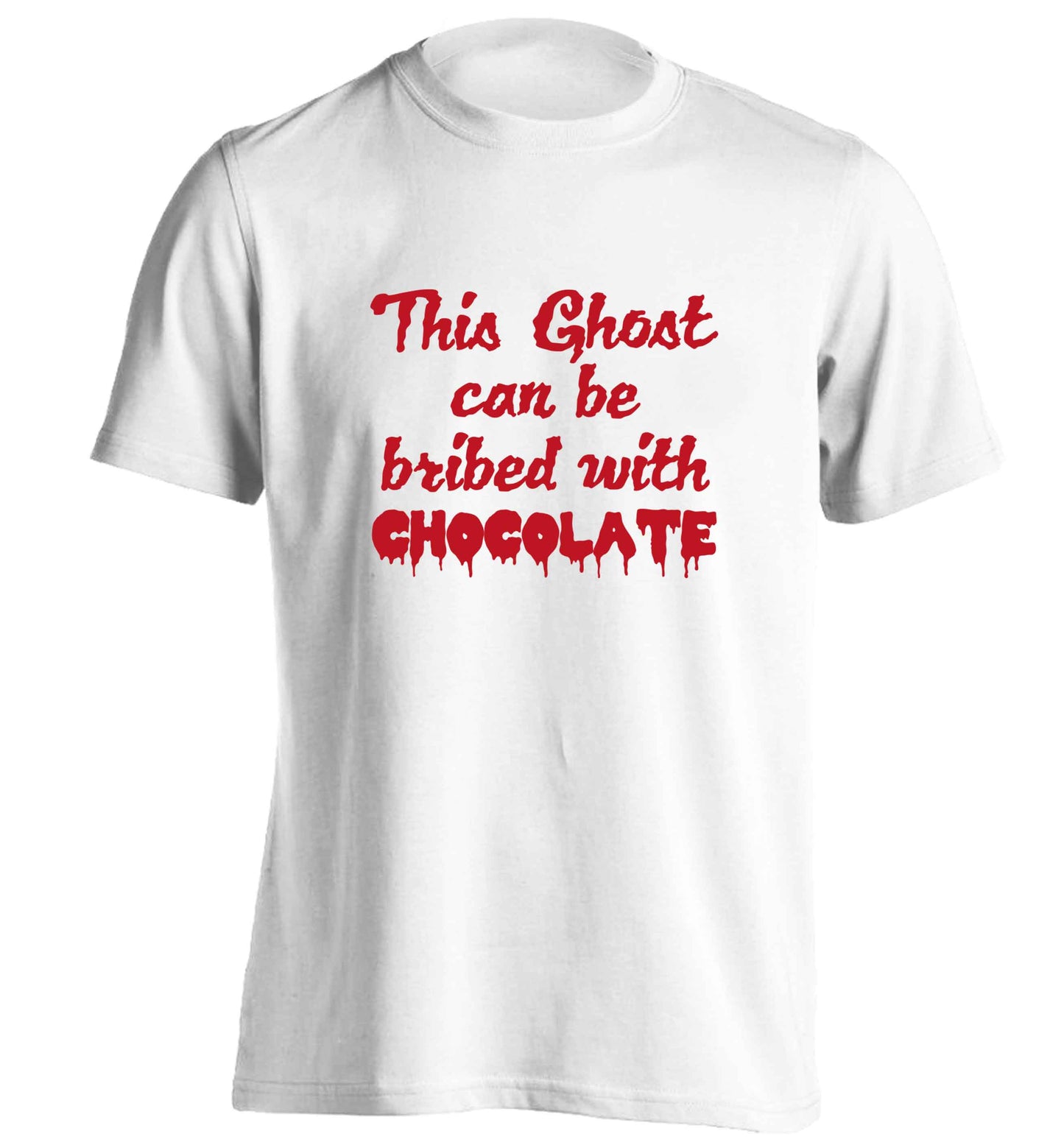This ghost can be bribed with chocolate adults unisex white Tshirt 2XL