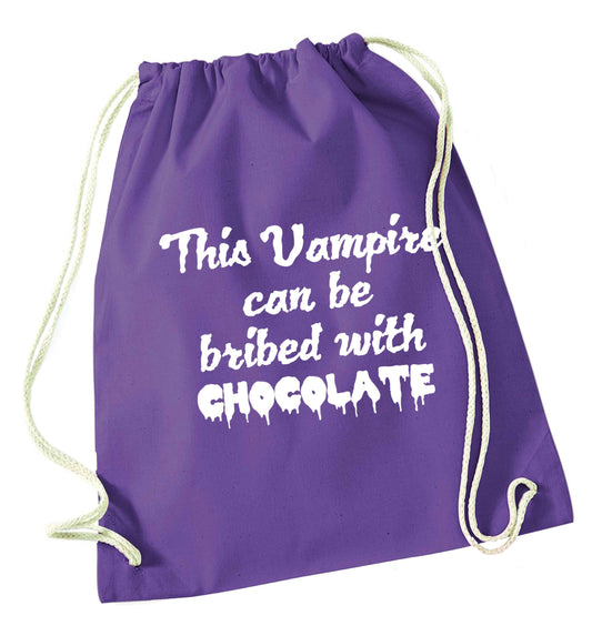 This vampire can be bribed with chocolate purple drawstring bag