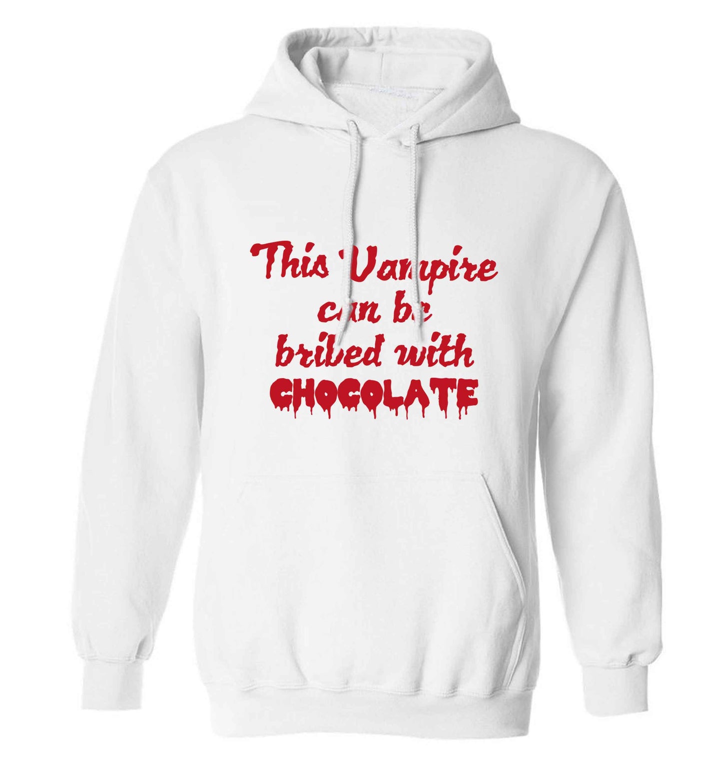 This vampire can be bribed with chocolate adults unisex white hoodie 2XL