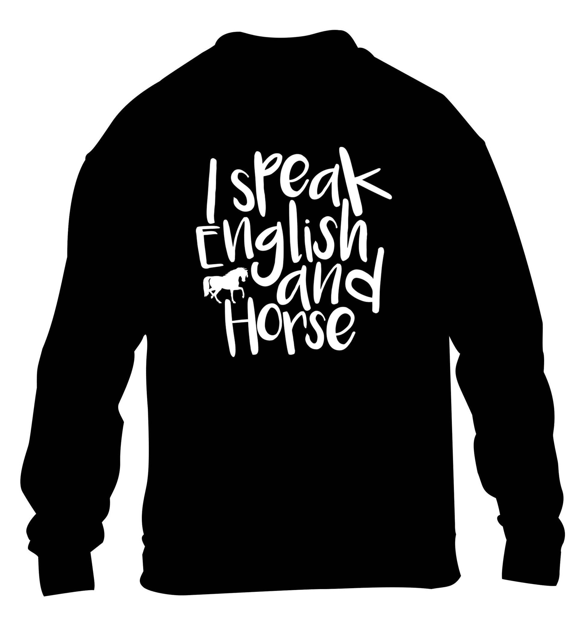 I speak English and horse children's black sweater 12-13 Years