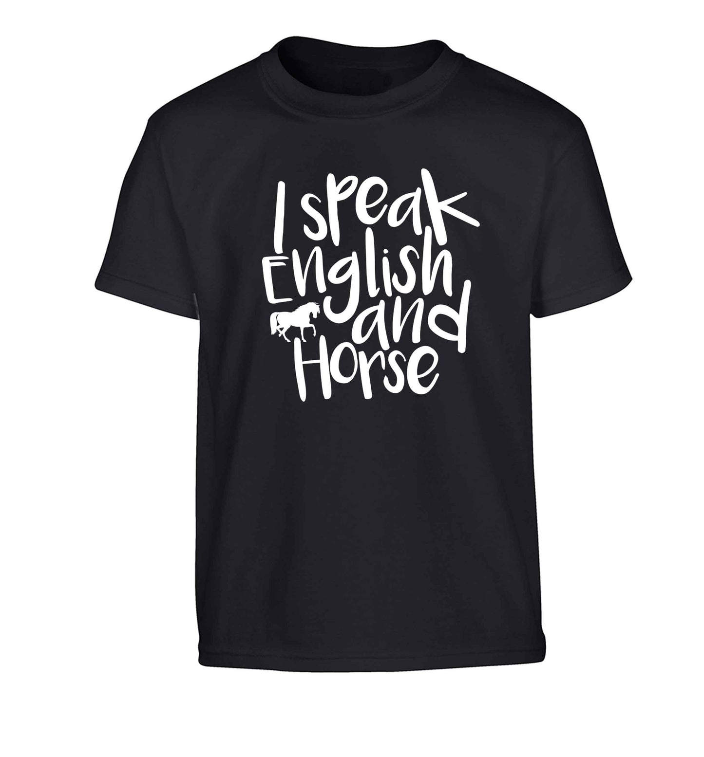I speak English and horse Children's black Tshirt 12-13 Years