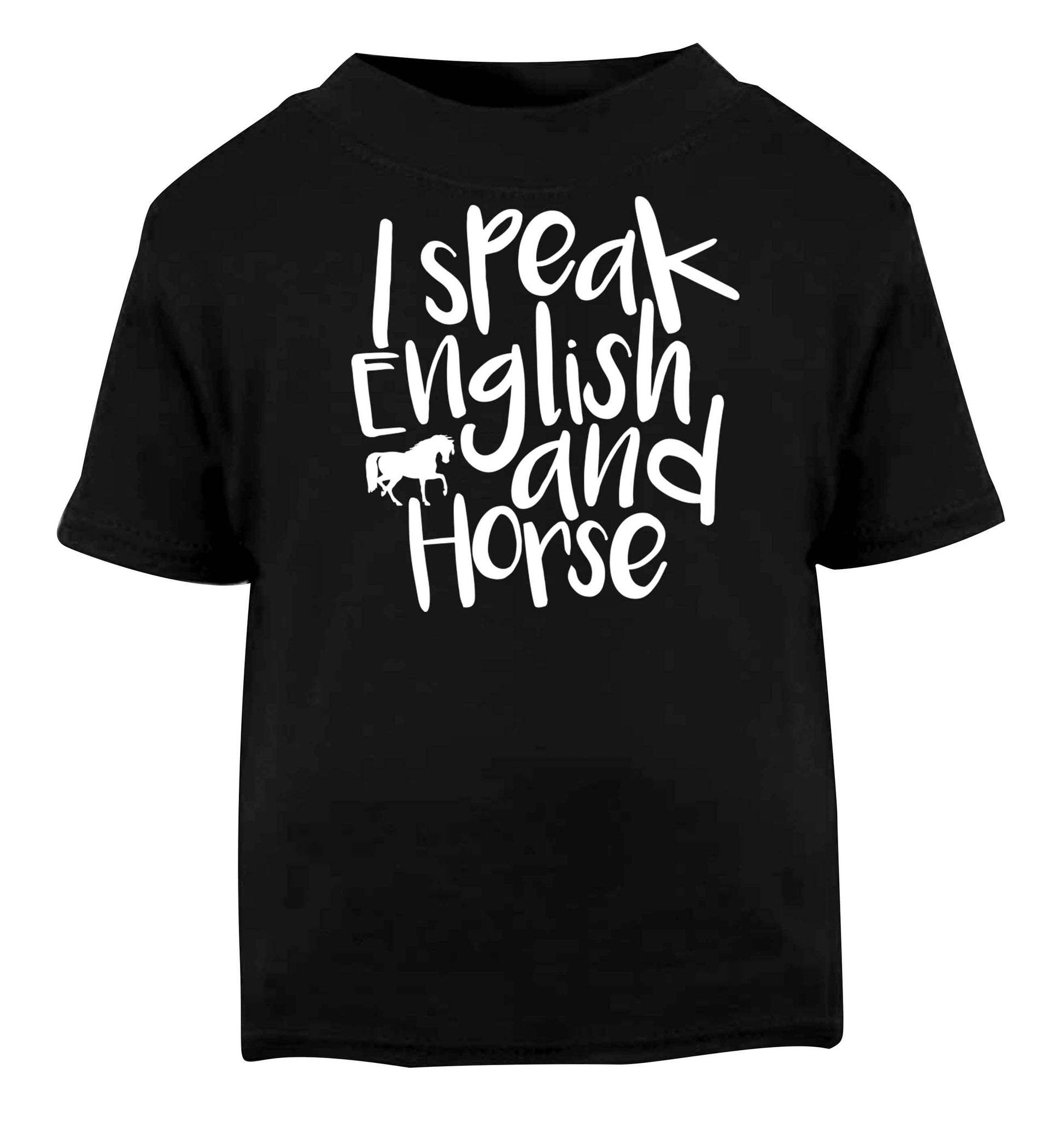 I speak English and horse Black baby toddler Tshirt 2 years