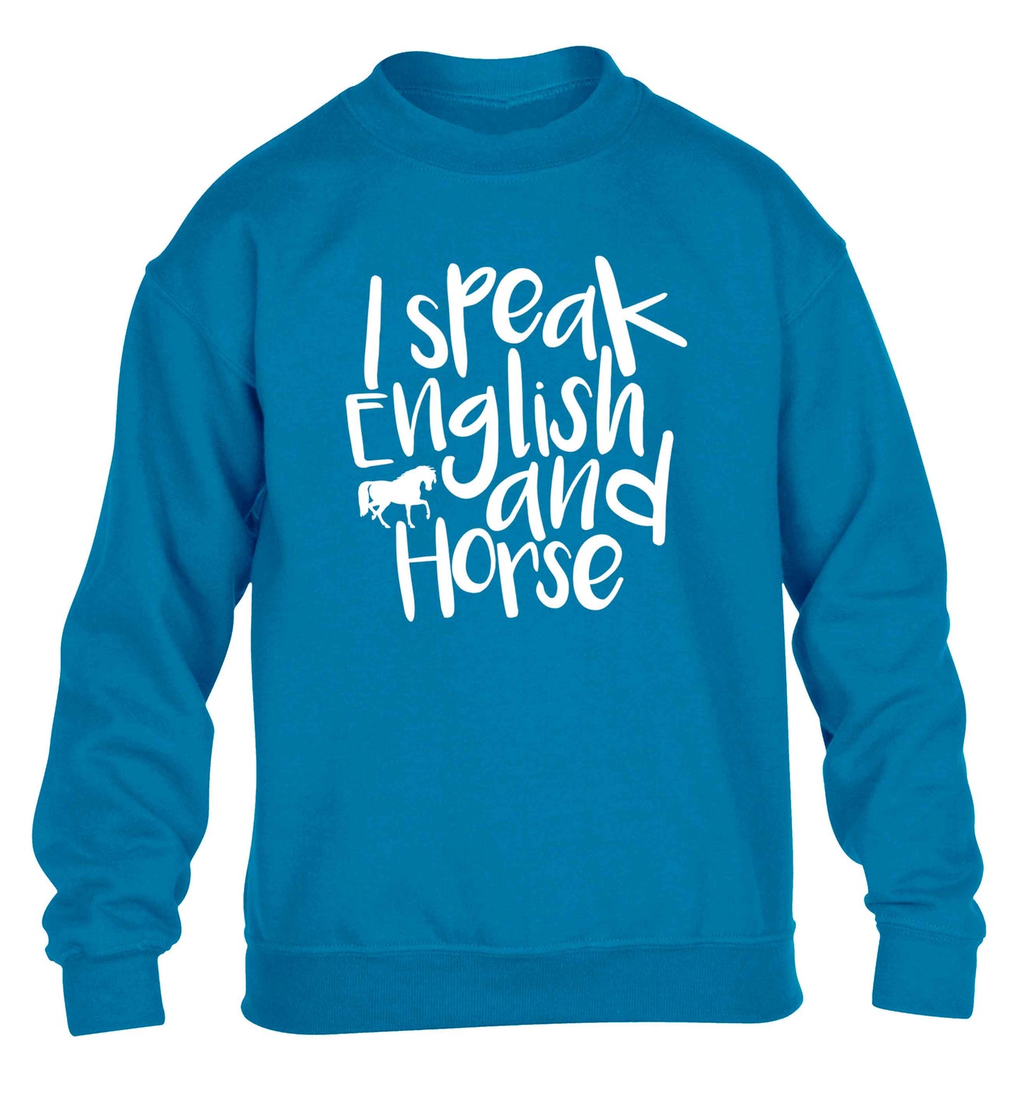 I speak English and horse children's blue sweater 12-13 Years