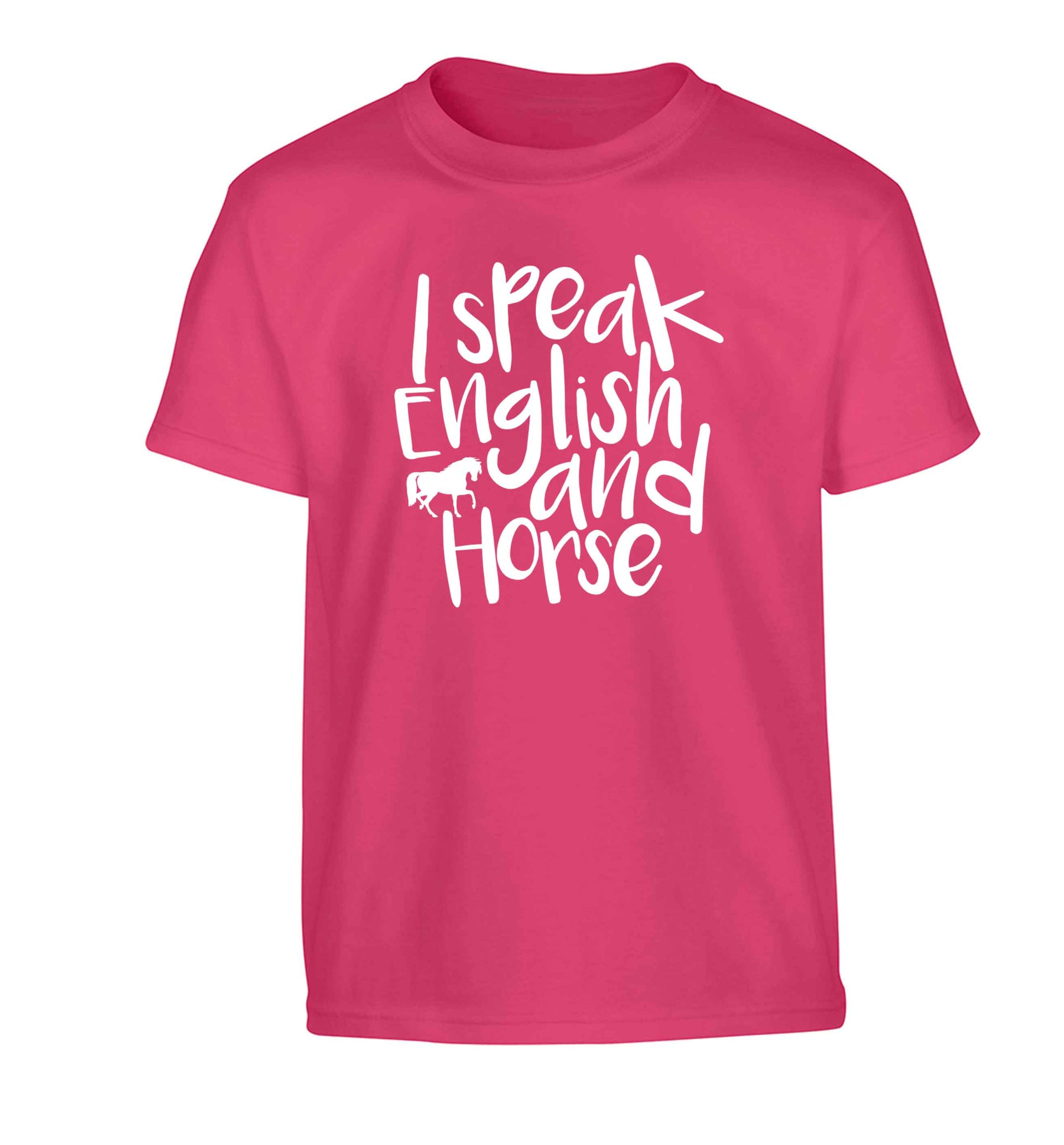 I speak English and horse Children's pink Tshirt 12-13 Years