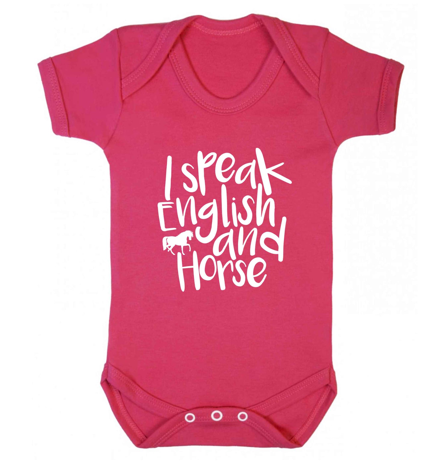 I speak English and horse baby vest dark pink 18-24 months