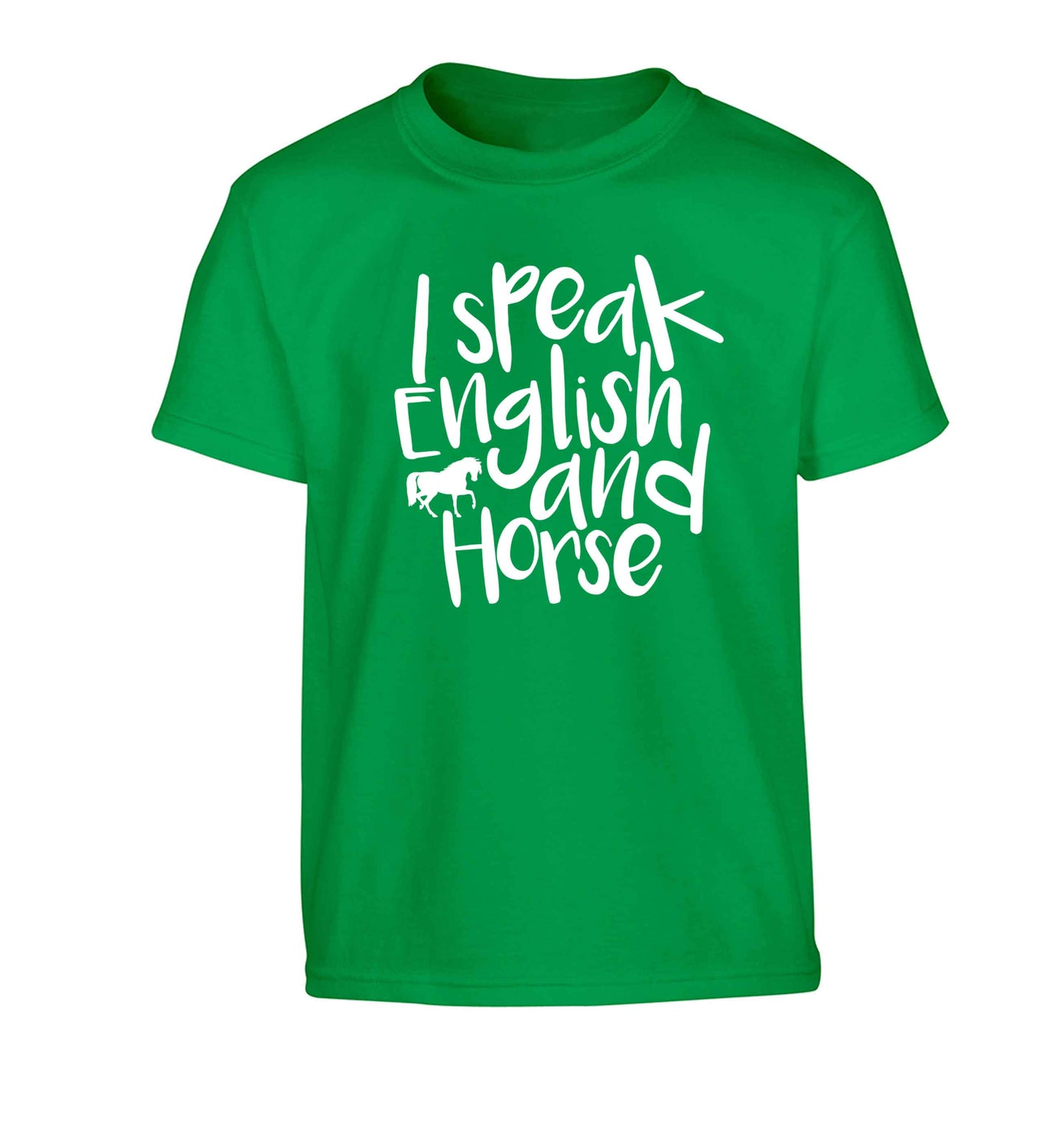 I speak English and horse Children's green Tshirt 12-13 Years