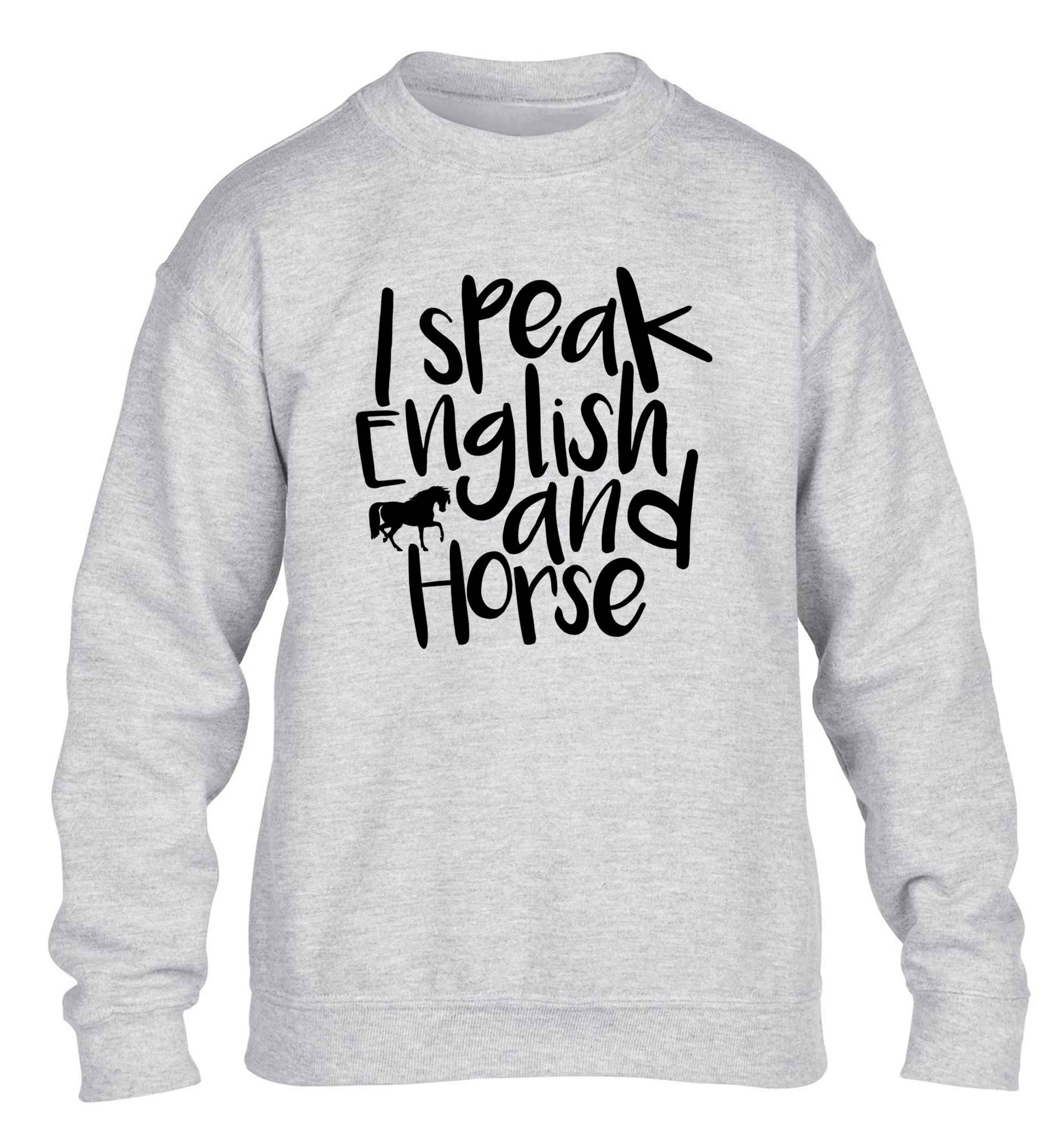 I speak English and horse children's grey sweater 12-13 Years