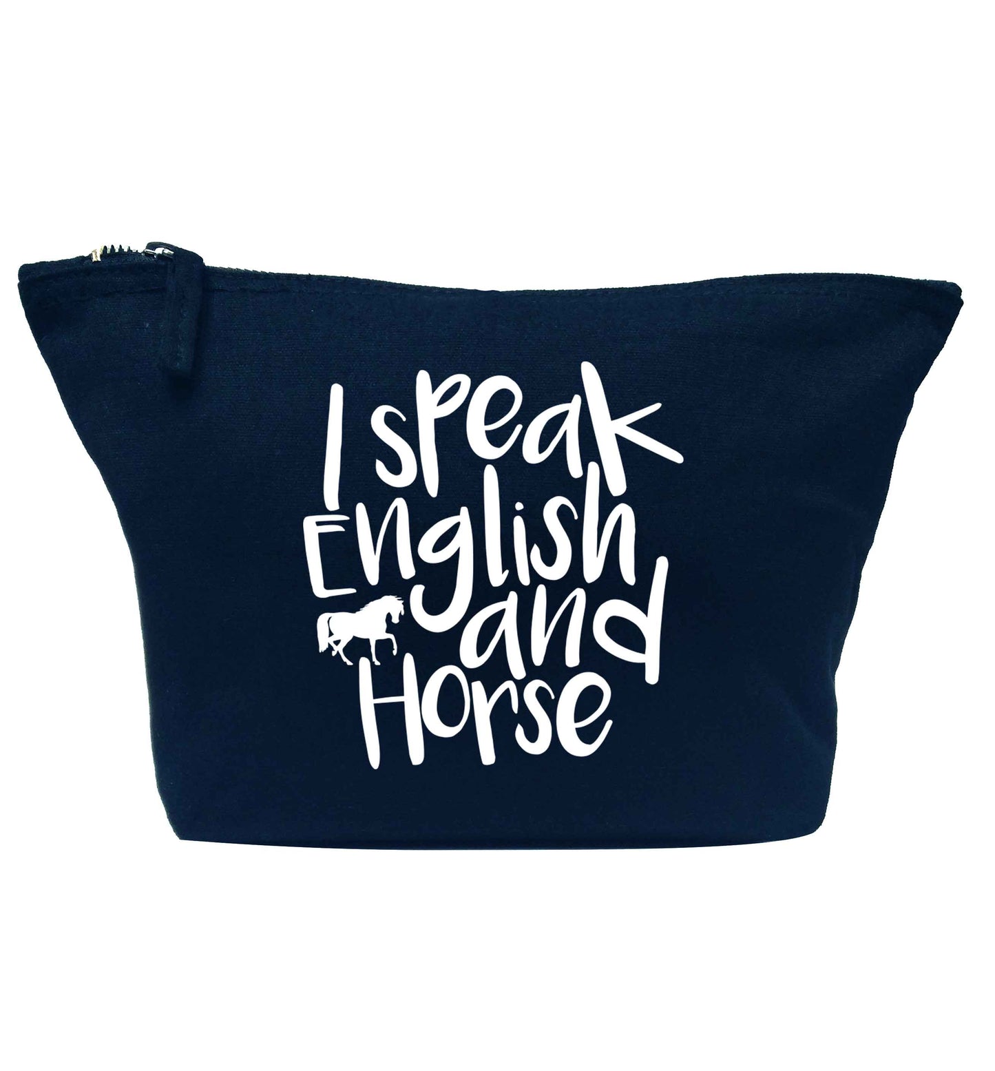 I speak English and horse navy makeup bag