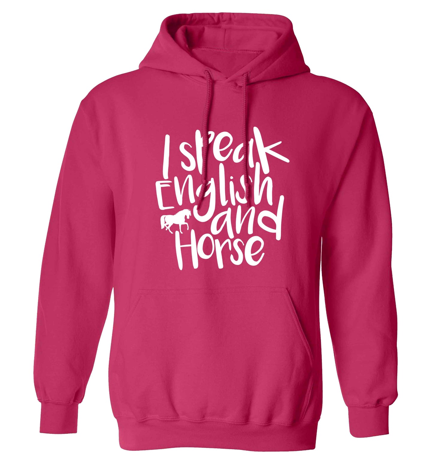 I speak English and horse adults unisex pink hoodie 2XL