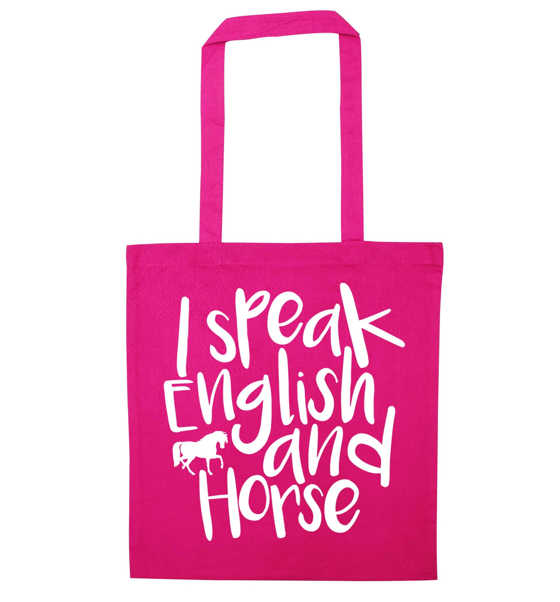 I speak English and horse pink tote bag