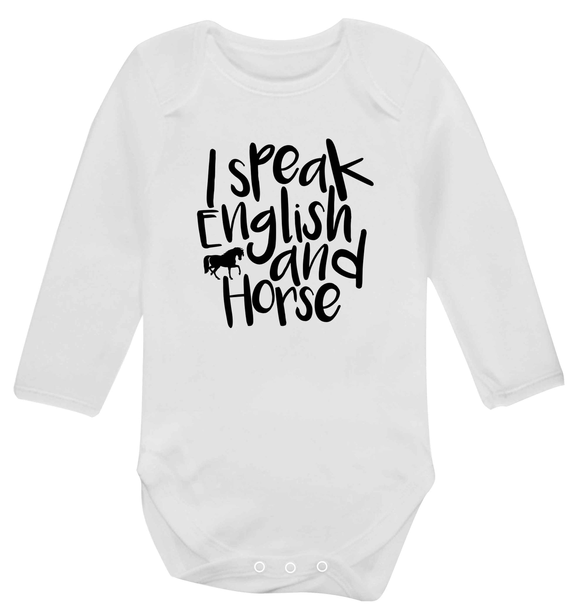 I speak English and horse baby vest long sleeved white 6-12 months