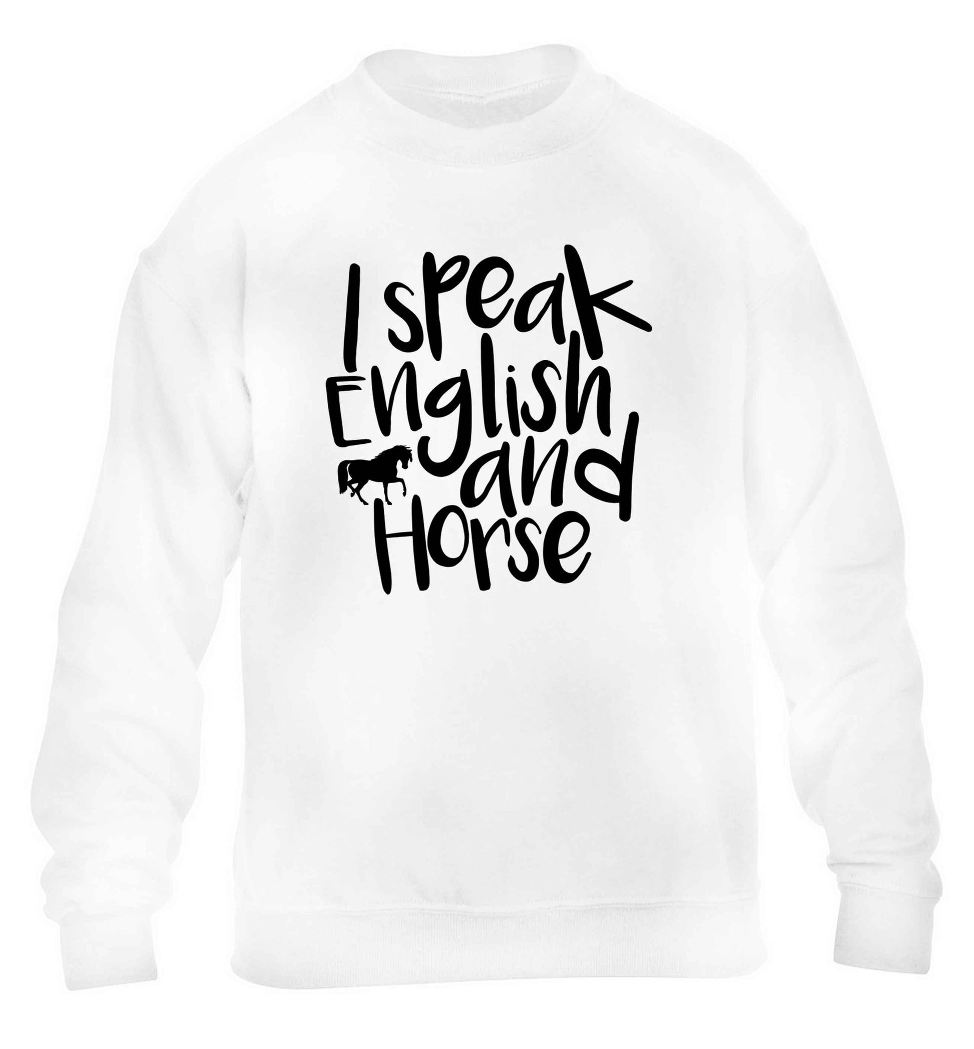 I speak English and horse children's white sweater 12-13 Years