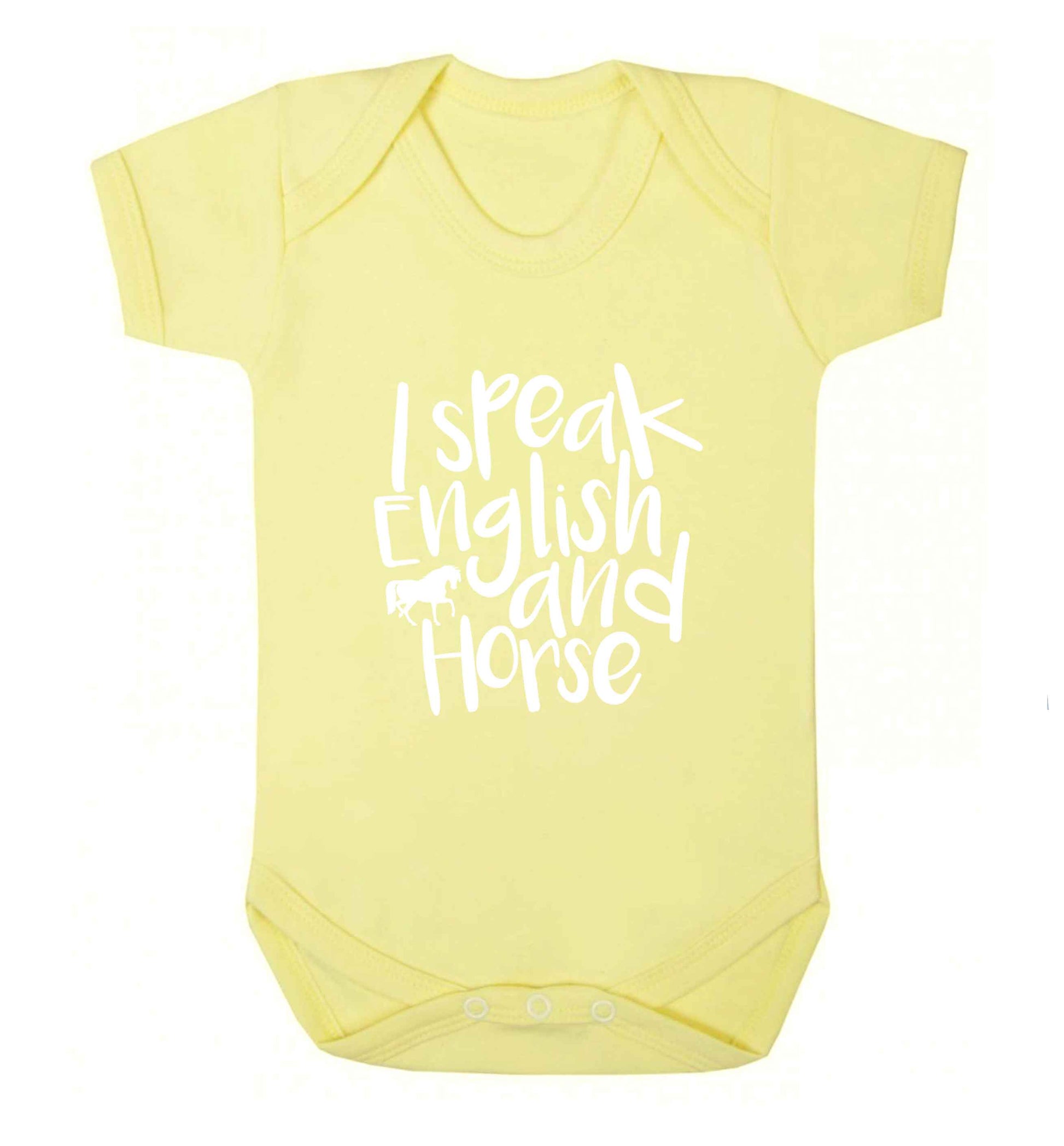 I speak English and horse baby vest pale yellow 18-24 months