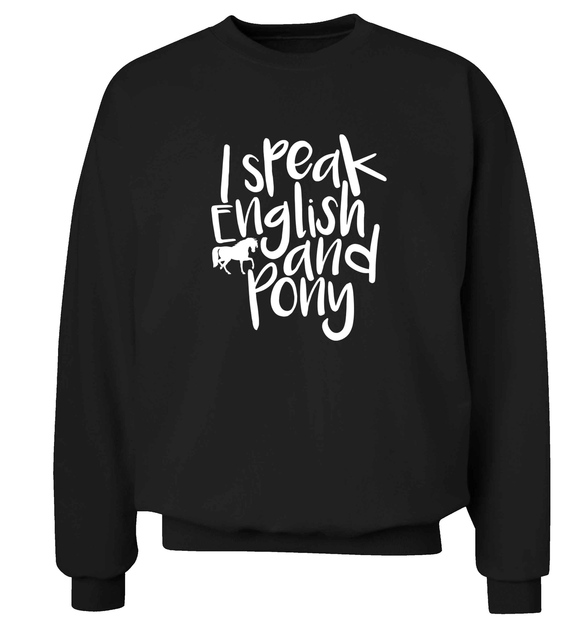 I speak English and pony adult's unisex black sweater 2XL