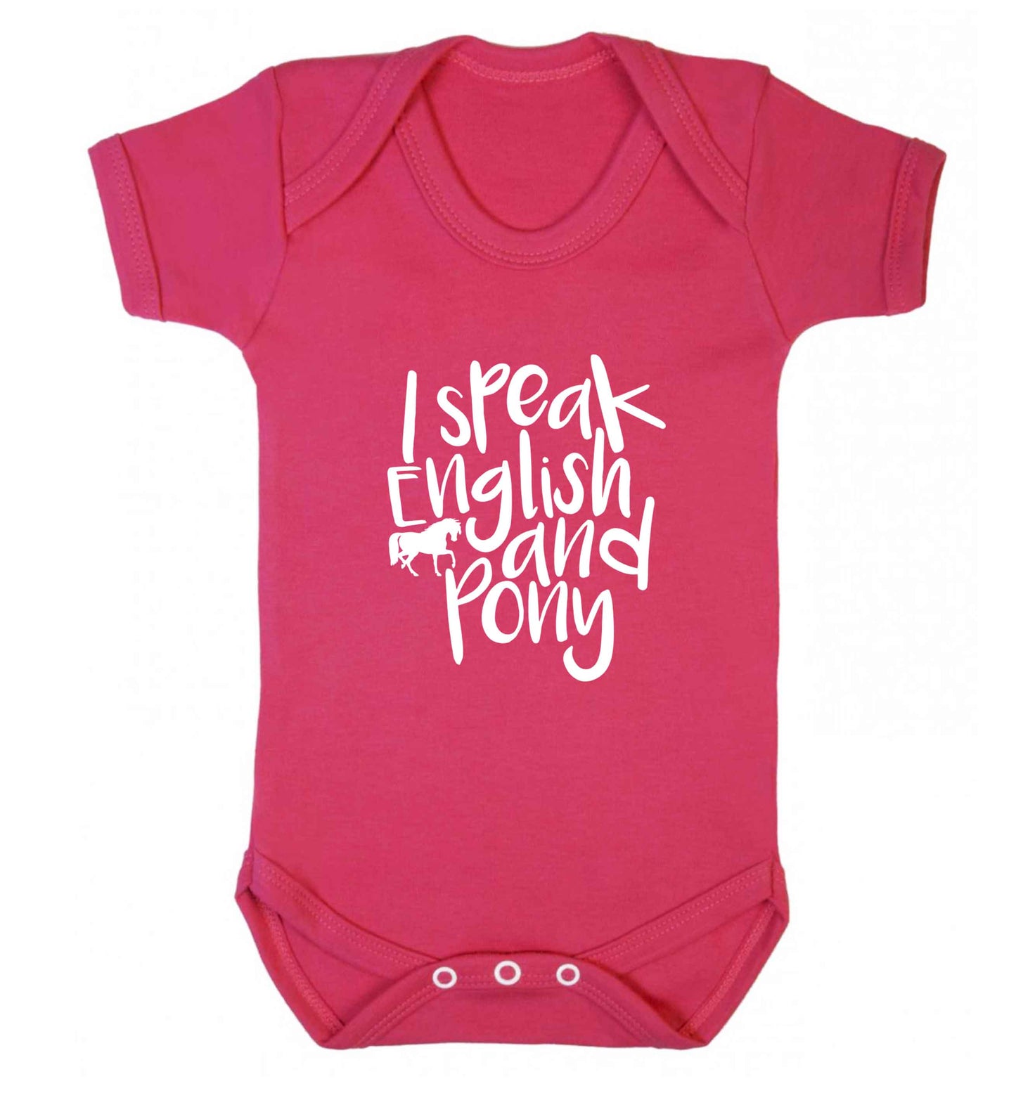 I speak English and pony baby vest dark pink 18-24 months