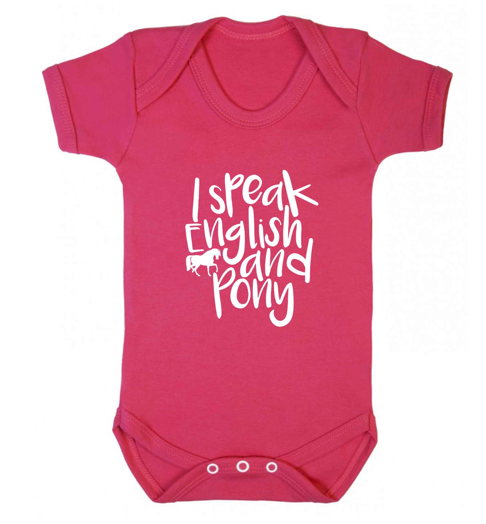I speak English and pony baby vest dark pink 18-24 months