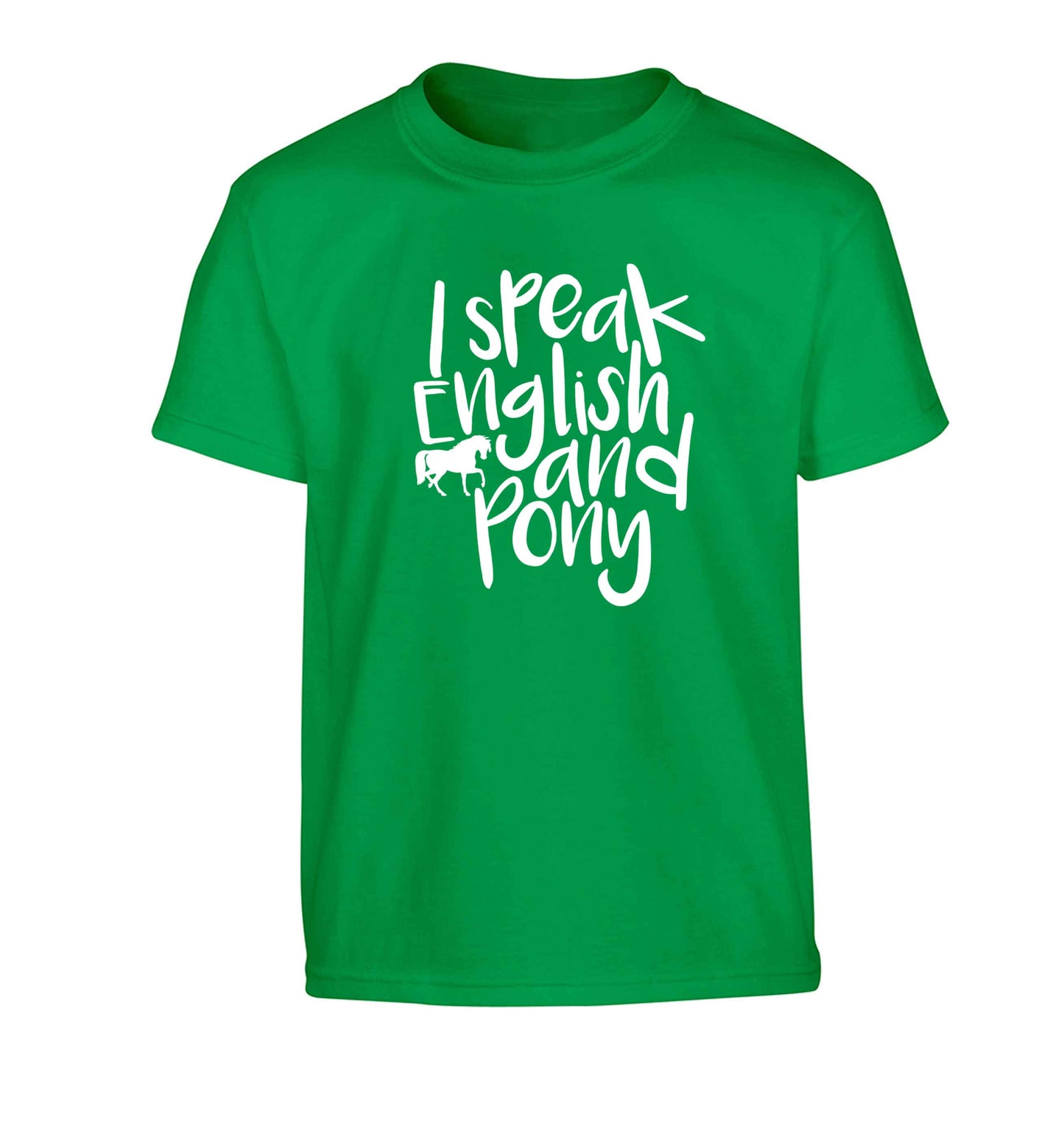 I speak English and pony Children's green Tshirt 12-13 Years