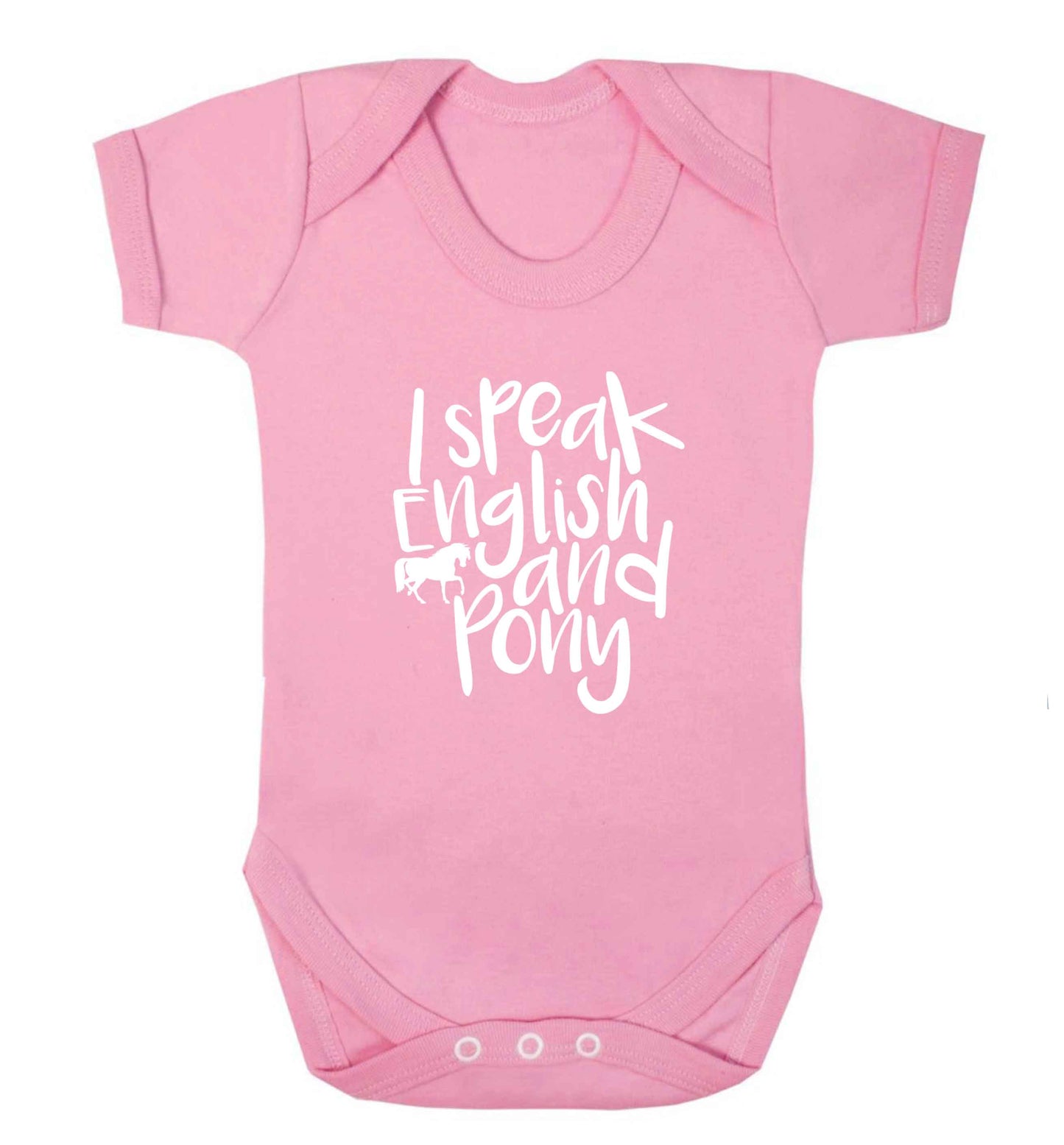 I speak English and pony baby vest pale pink 18-24 months