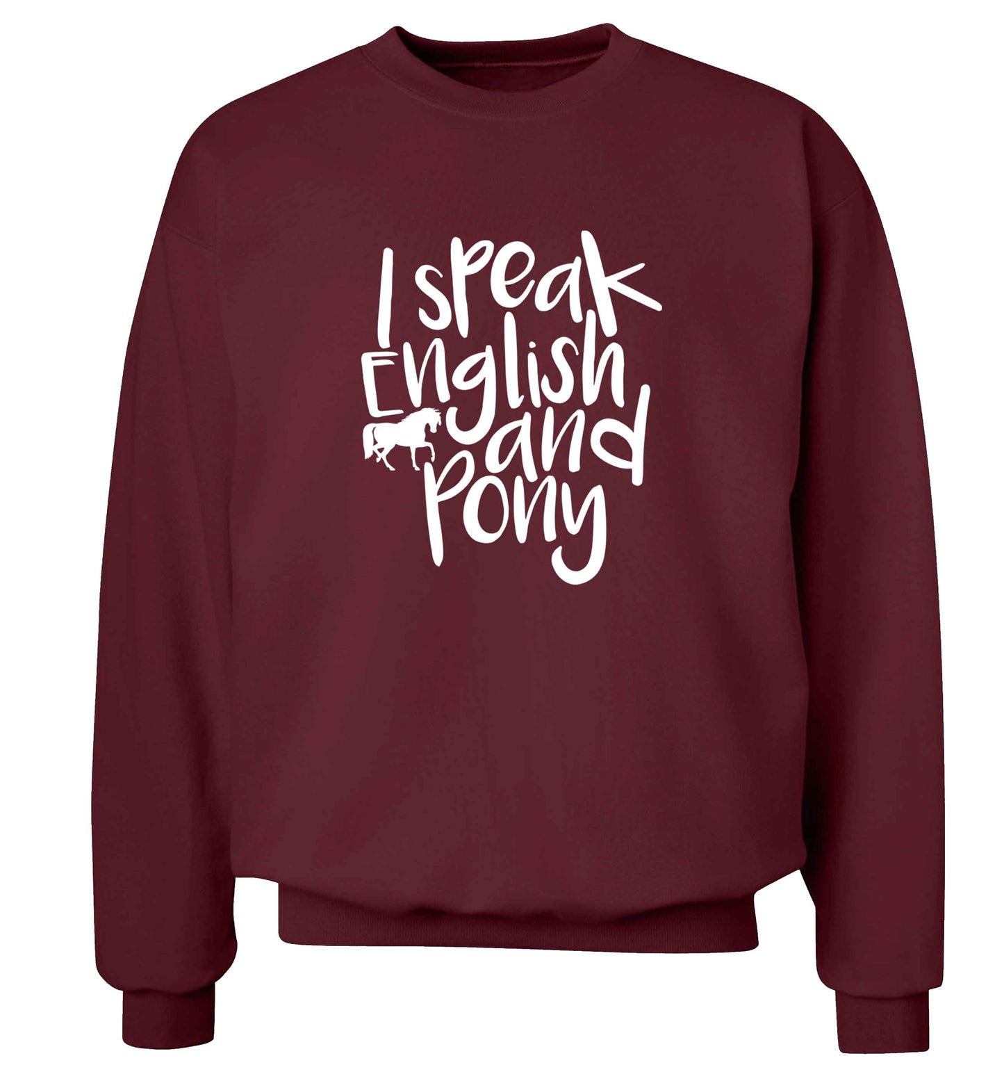 I speak English and pony adult's unisex maroon sweater 2XL