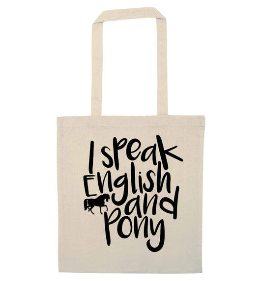 I speak English and pony natural tote bag