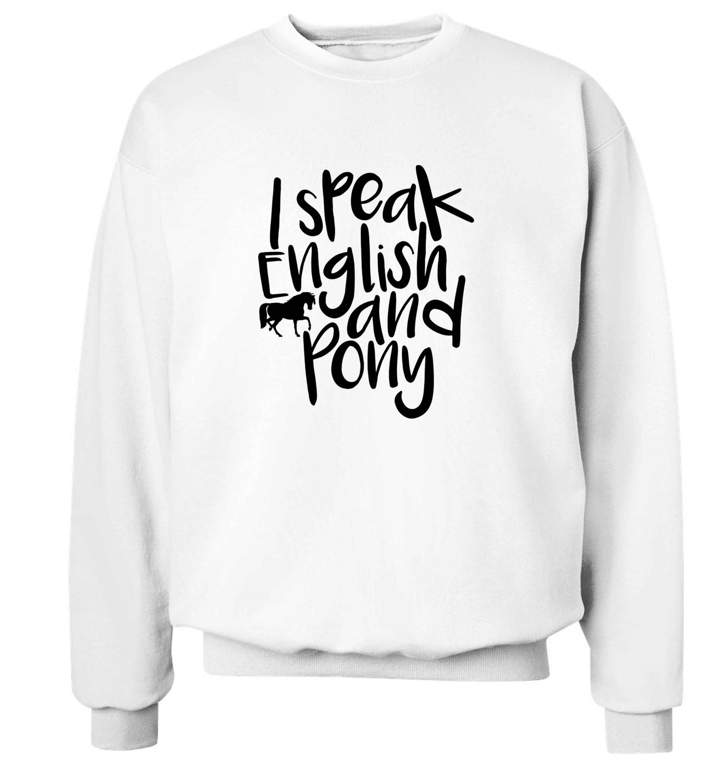 I speak English and pony adult's unisex white sweater 2XL