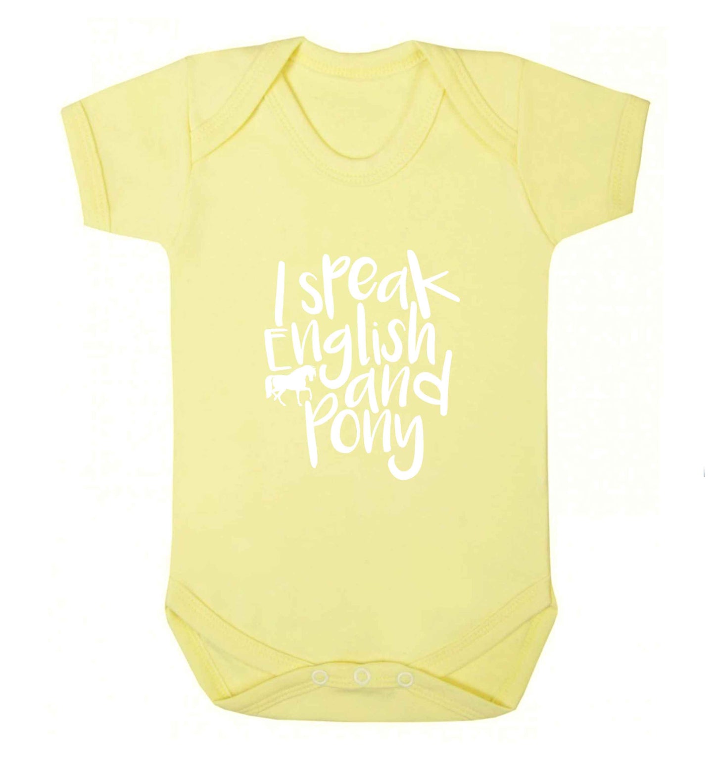 I speak English and pony baby vest pale yellow 18-24 months