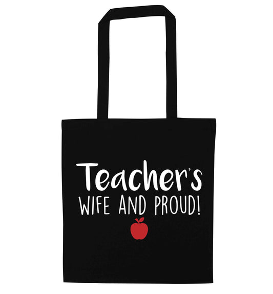 Teachers wife and proud black tote bag