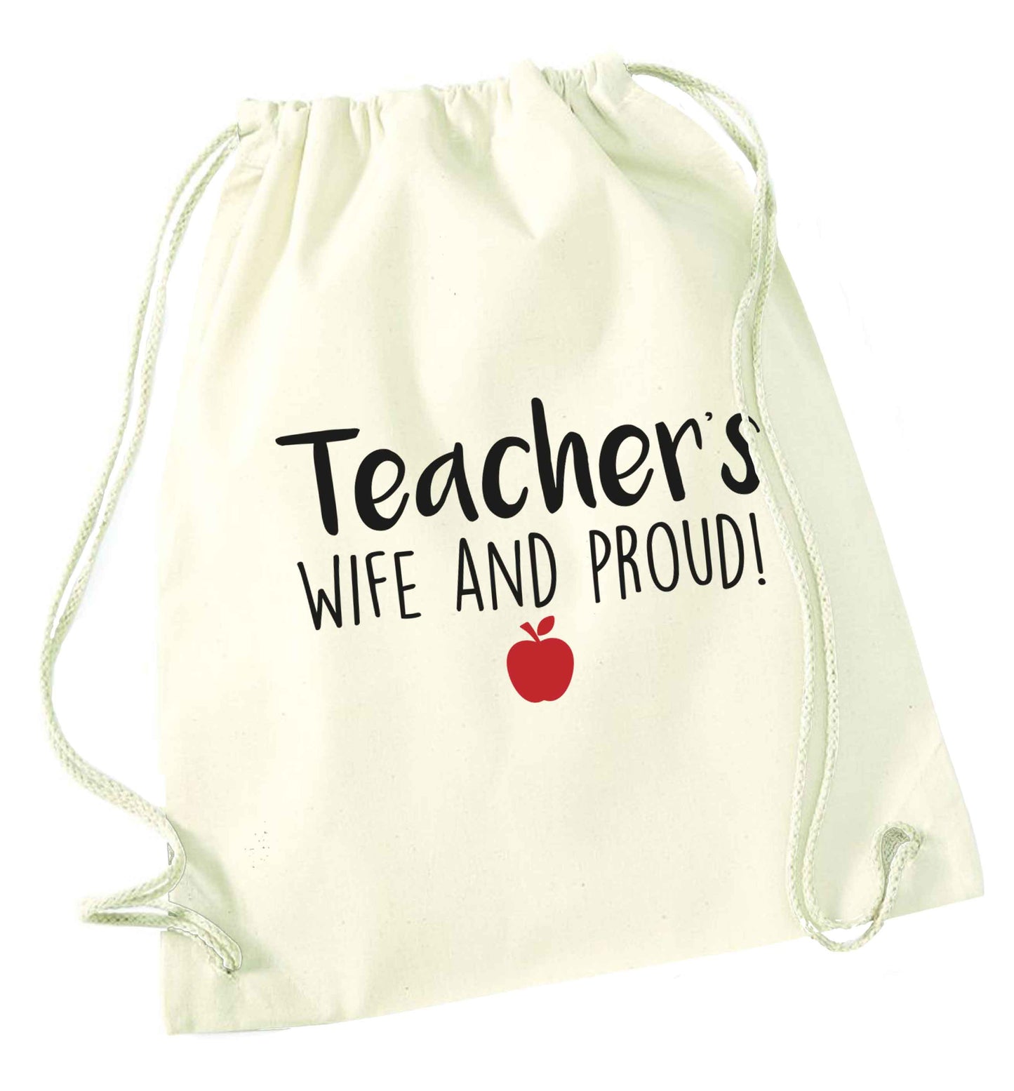 Teachers wife and proud natural drawstring bag