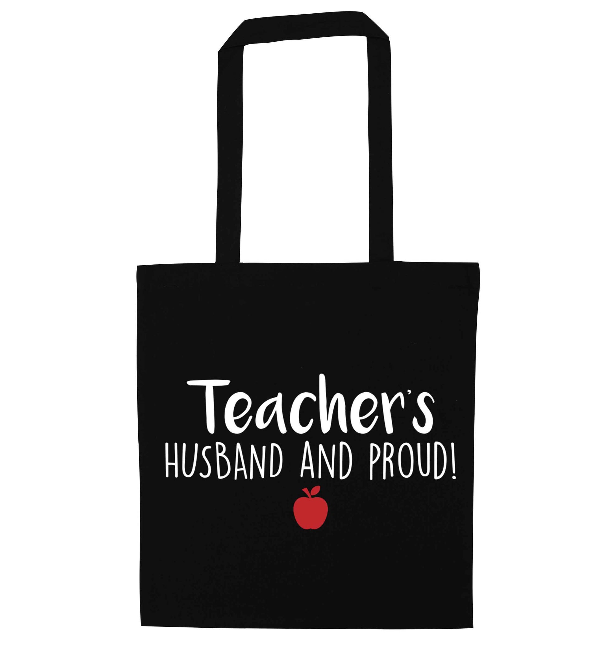 Teachers husband and proud black tote bag