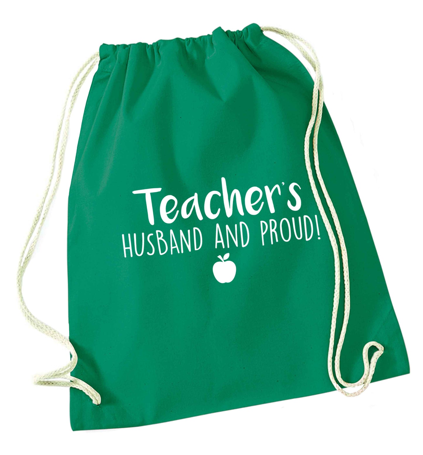 Teachers husband and proud green drawstring bag