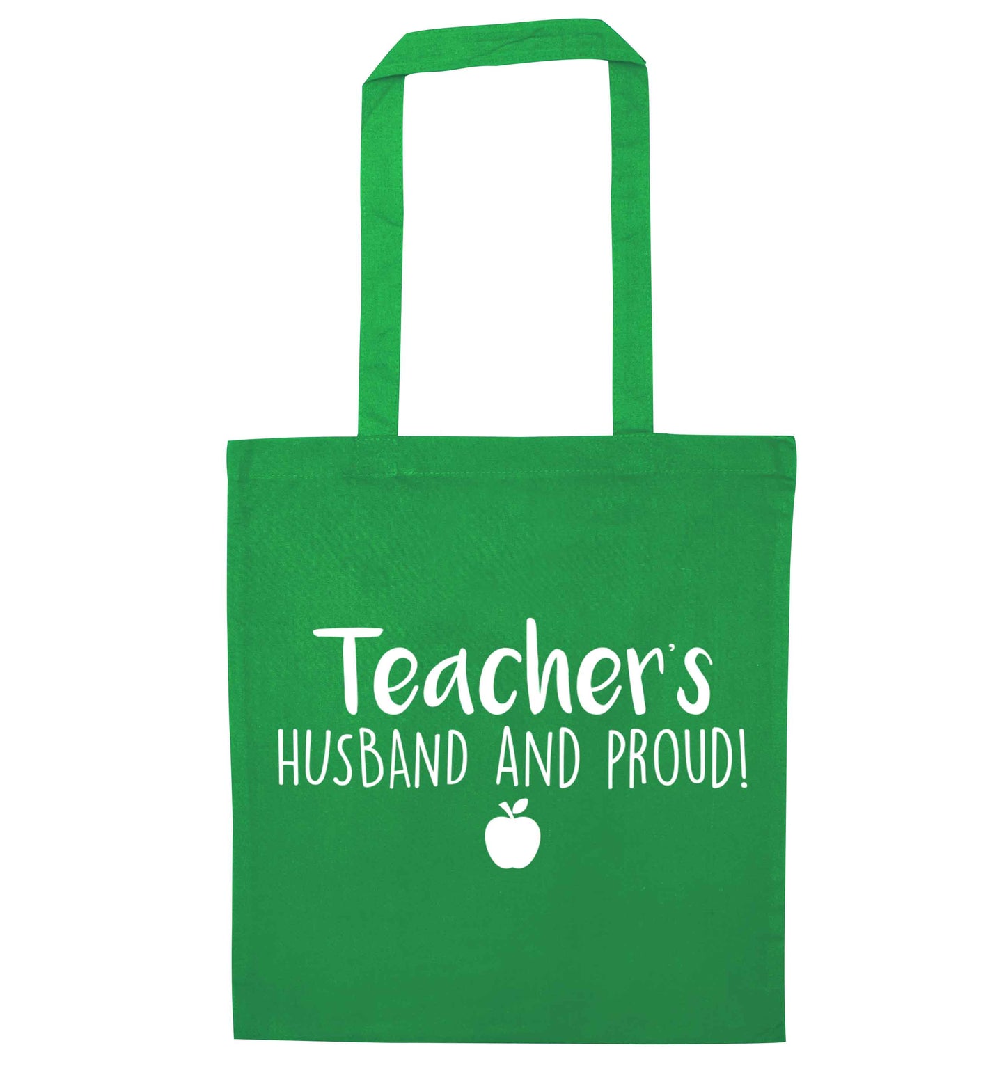 Teachers husband and proud green tote bag